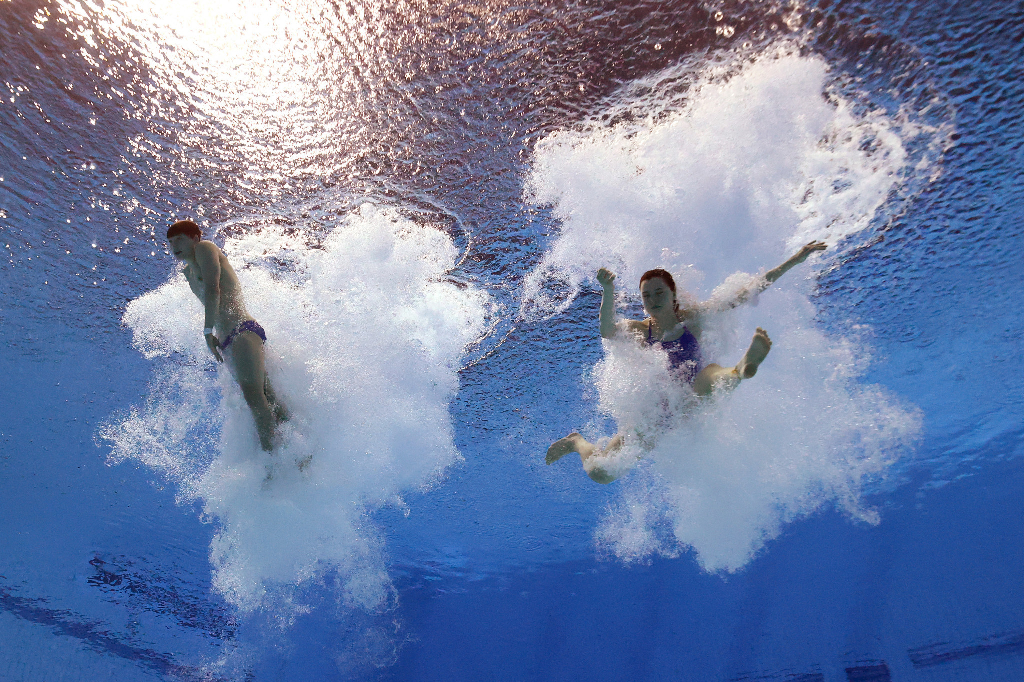 Ukraine's Oleksiy Sereda, left, and Sofiya Lyskun, right, placed second in the mixed 10m platform synchronised event ©Getty Images