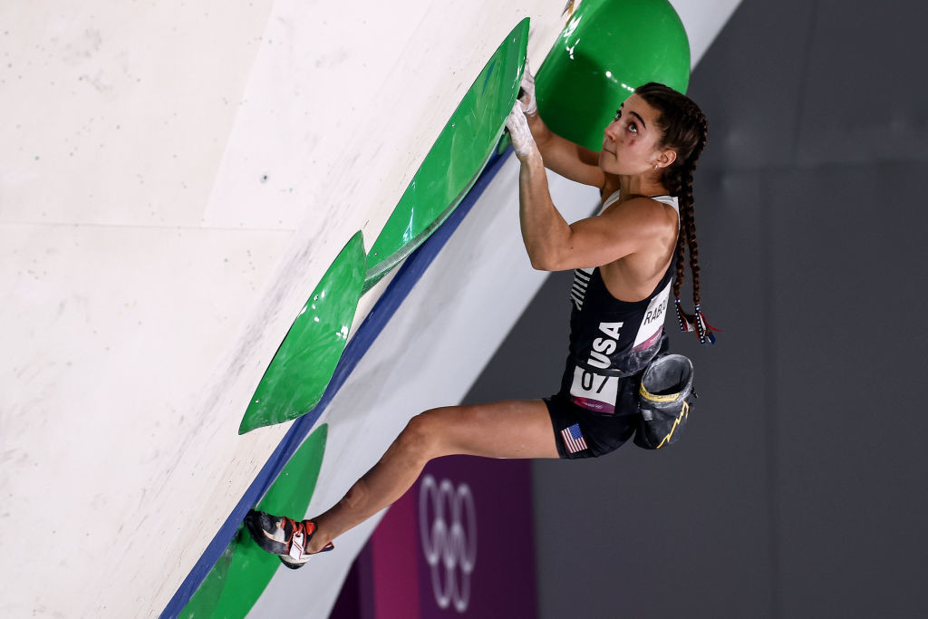 Brooke Raboutou of the United States was top qualifier for tomorrow's women's lead finals at the IFSC World Cup event in the Swiss venue of Villars ©Getty Images