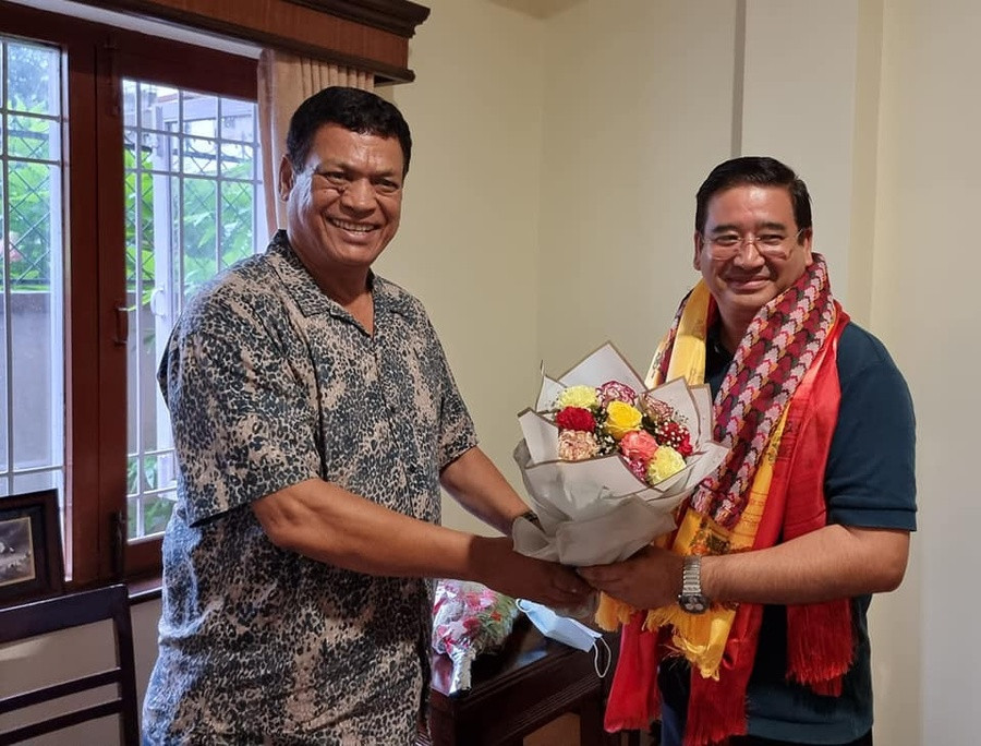 Nepal NOC President Jeevan Ram Shrestha, right, has been appointed as the country's Minister of Culture, Tourism and Civil Aviation ©Nepal Olympic Committee