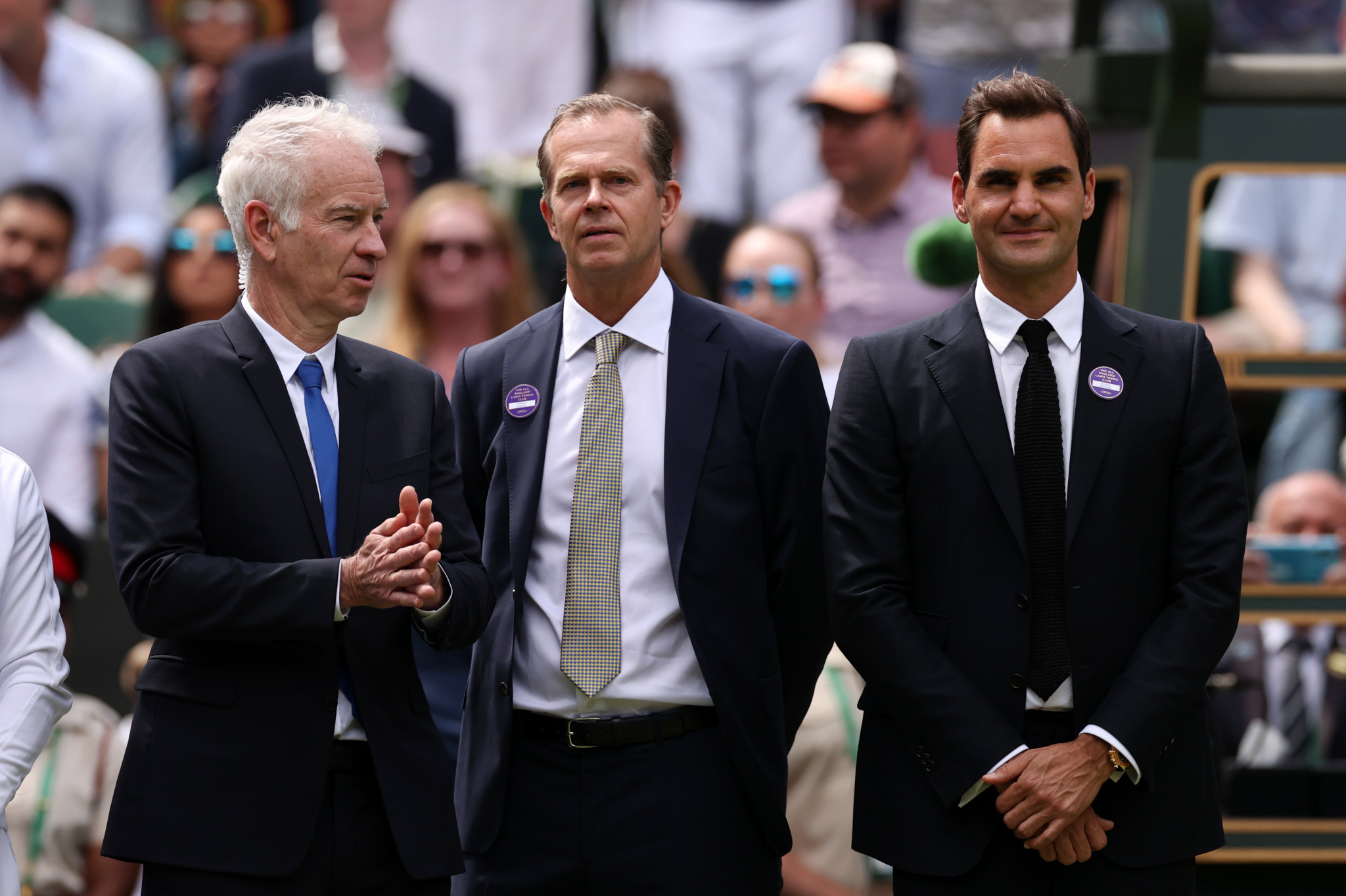 John McEnroe, Stefan Edberg and Roger Federer were some of the past winners welcomed onto Centre Court to celebrate the venue's centenary ©Getty Images
