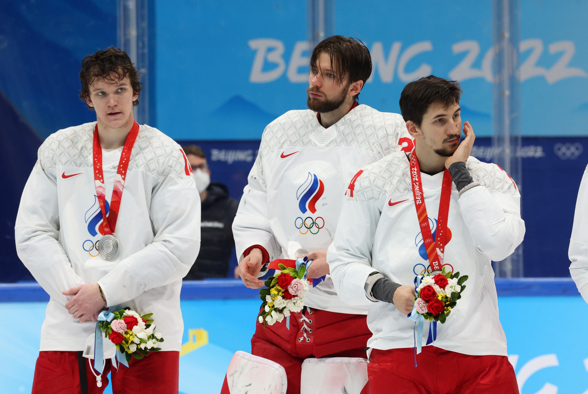  Ivan Fedotov, centre, was part of the Russian Olympic Committee team that lost to Finland in the gold-medal match at Beijing 2022 ©Getty Images