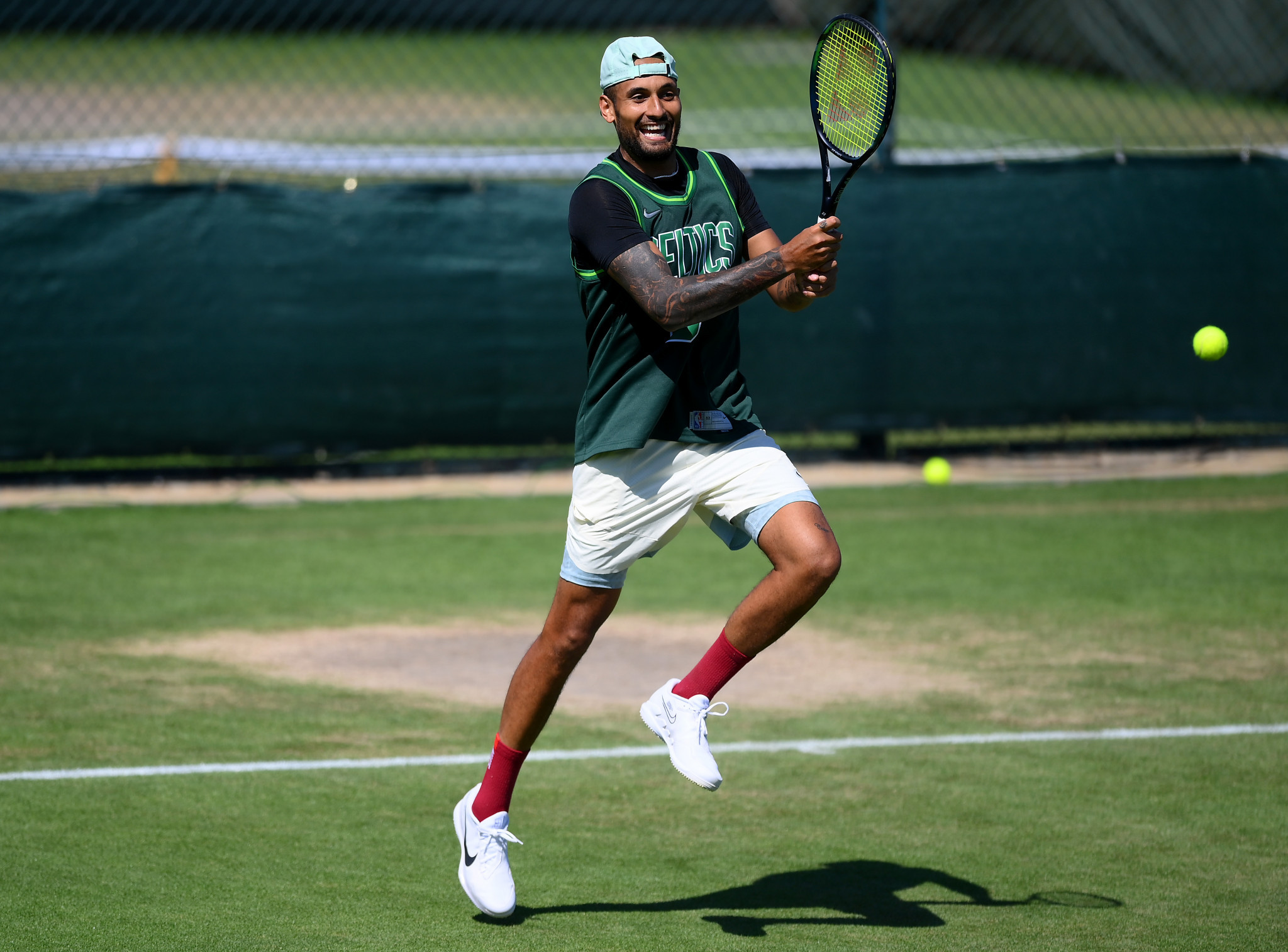 Nick Kyrgios trained on the day where he received a walkover to his first Grand Slam final following Rafael Nadal's withdrawal ©Getty Images 