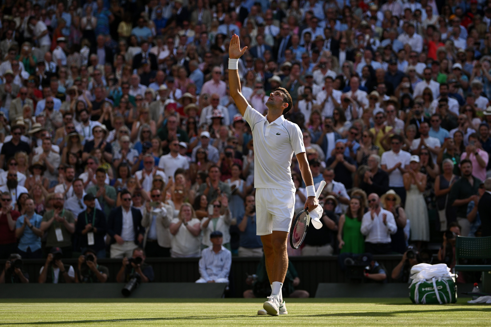 Novak Djokovic celebrates match point against Cameron Norrie to progress to his eighth Wimbledon final ©Getty Images 