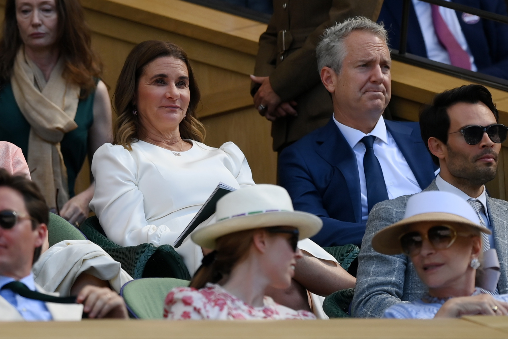 Melinda Gates, centre, was spotted in the Centre Court crowd on day 12 of Wimbledon ©Getty Images