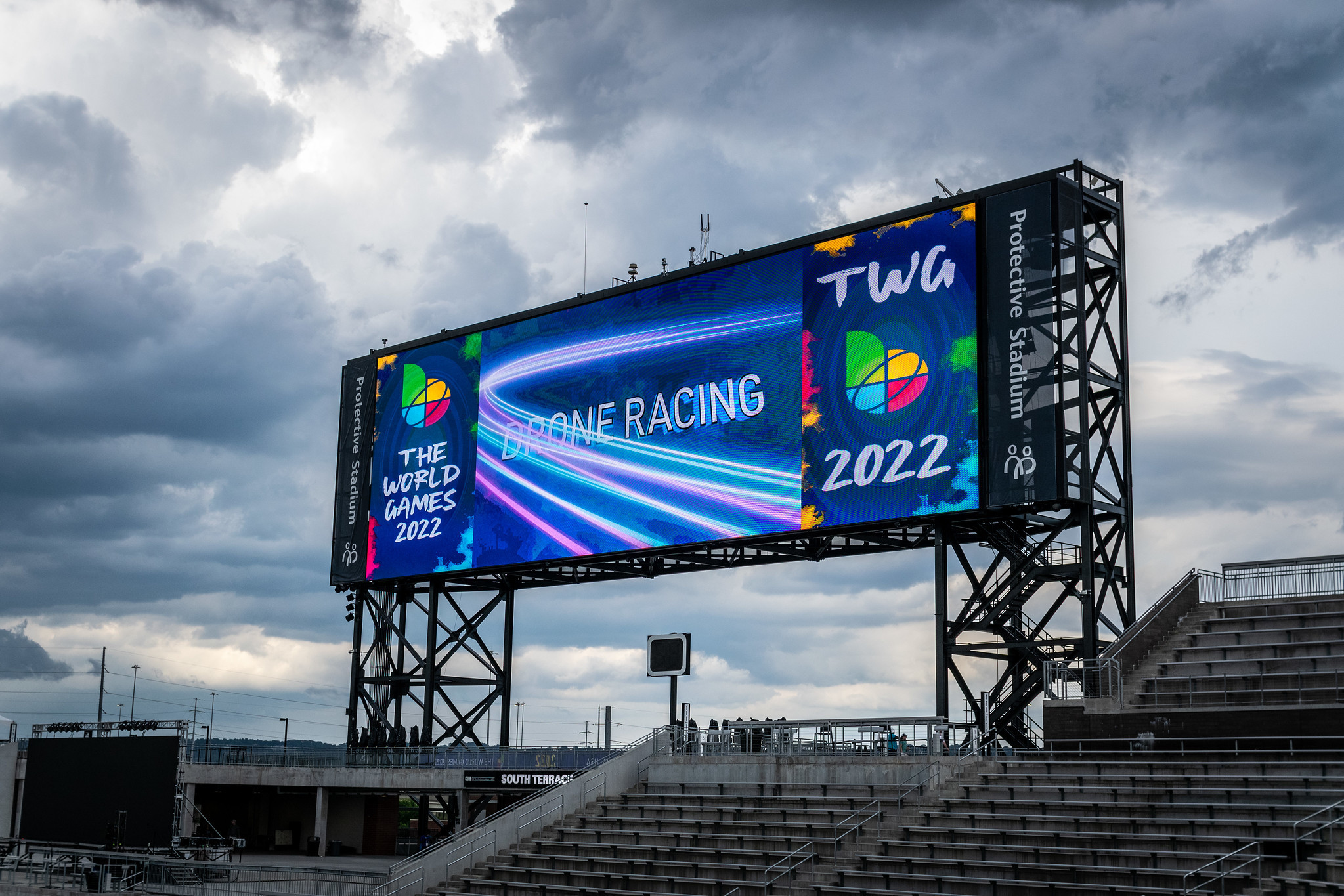 Drone racing at the Birmingham 2022 World Games was affected by poor weather ©World Games