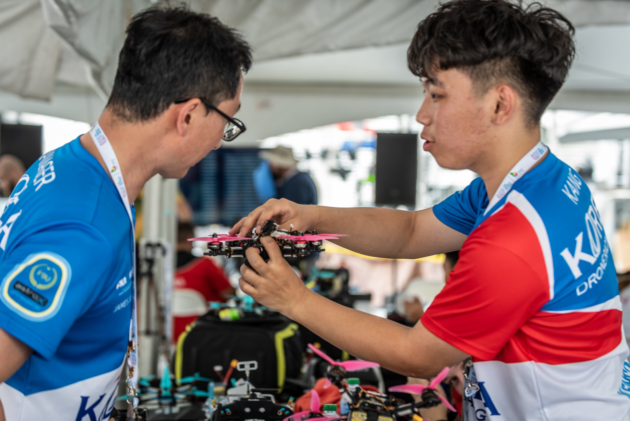 South Korea's team inspecting their drone ©World Games