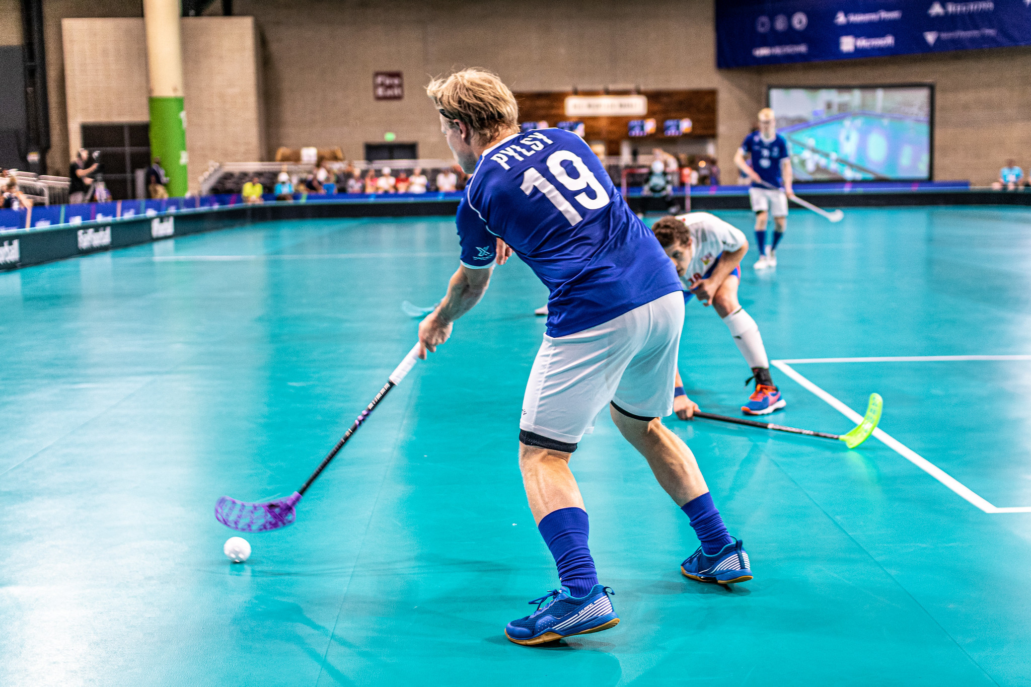 Joonas Pylsy of Finland competing in floorball ©World Games