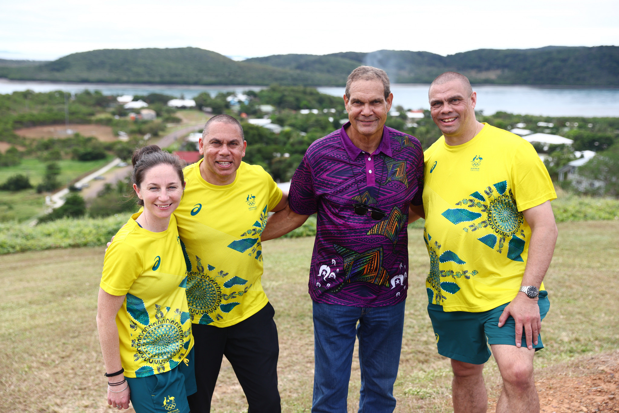 
From left, Olympians Beki Smith, Patrick Johnson, Danny Morseu and Kyle Vander-Kuyp at Green Hill Fort during the Australian Olympic Committee NAIDOC week visit ©Getty Images