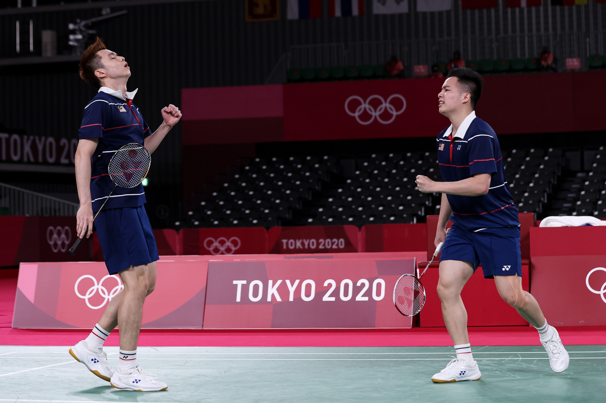 Aaron Chia, right, and Soh Wooi Yik, left, won men's doubles badminton bronze for Malaysia at the Tokyo 2020 Olympics ©Getty Images