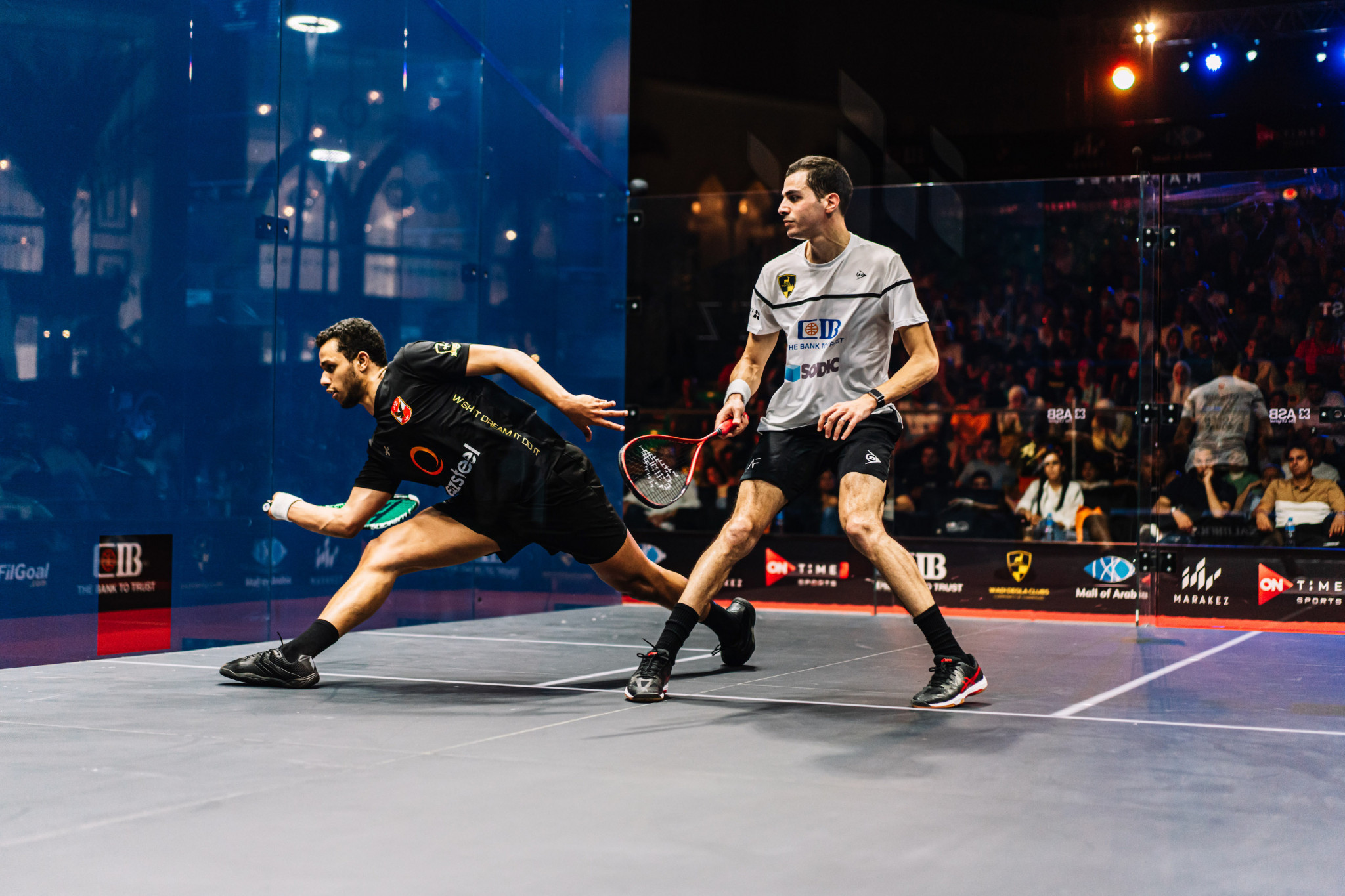 World number three Mostafa Asal, left, did not drop a game in his run to men's singles glory ©PSA