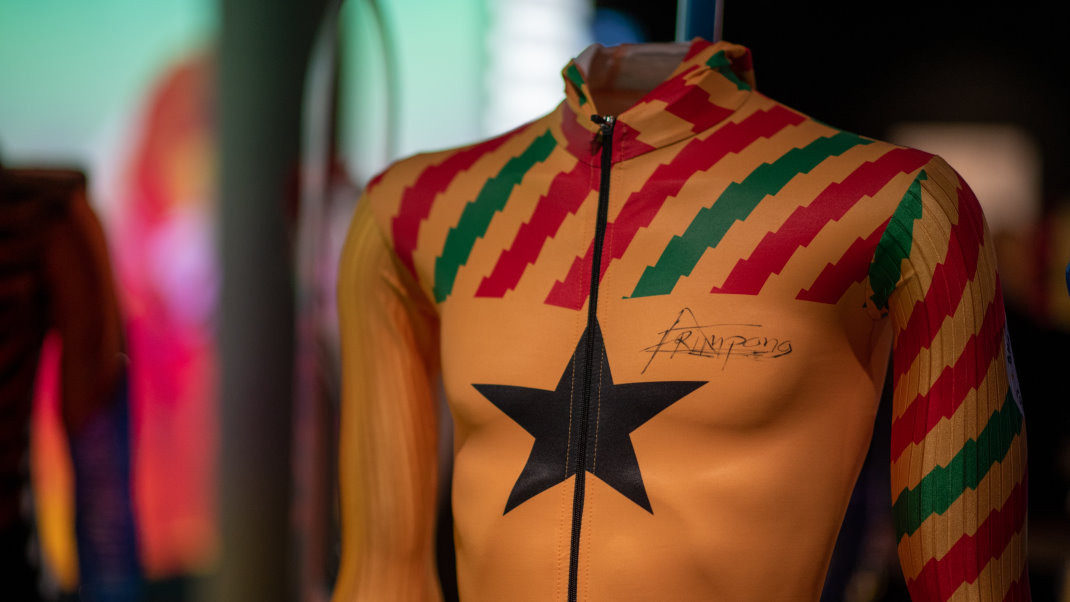 Akwasi Frimpong's suit from Pyeongchang 2018 was on display, when he became Ghana's second Winter Olympian ©IBSF