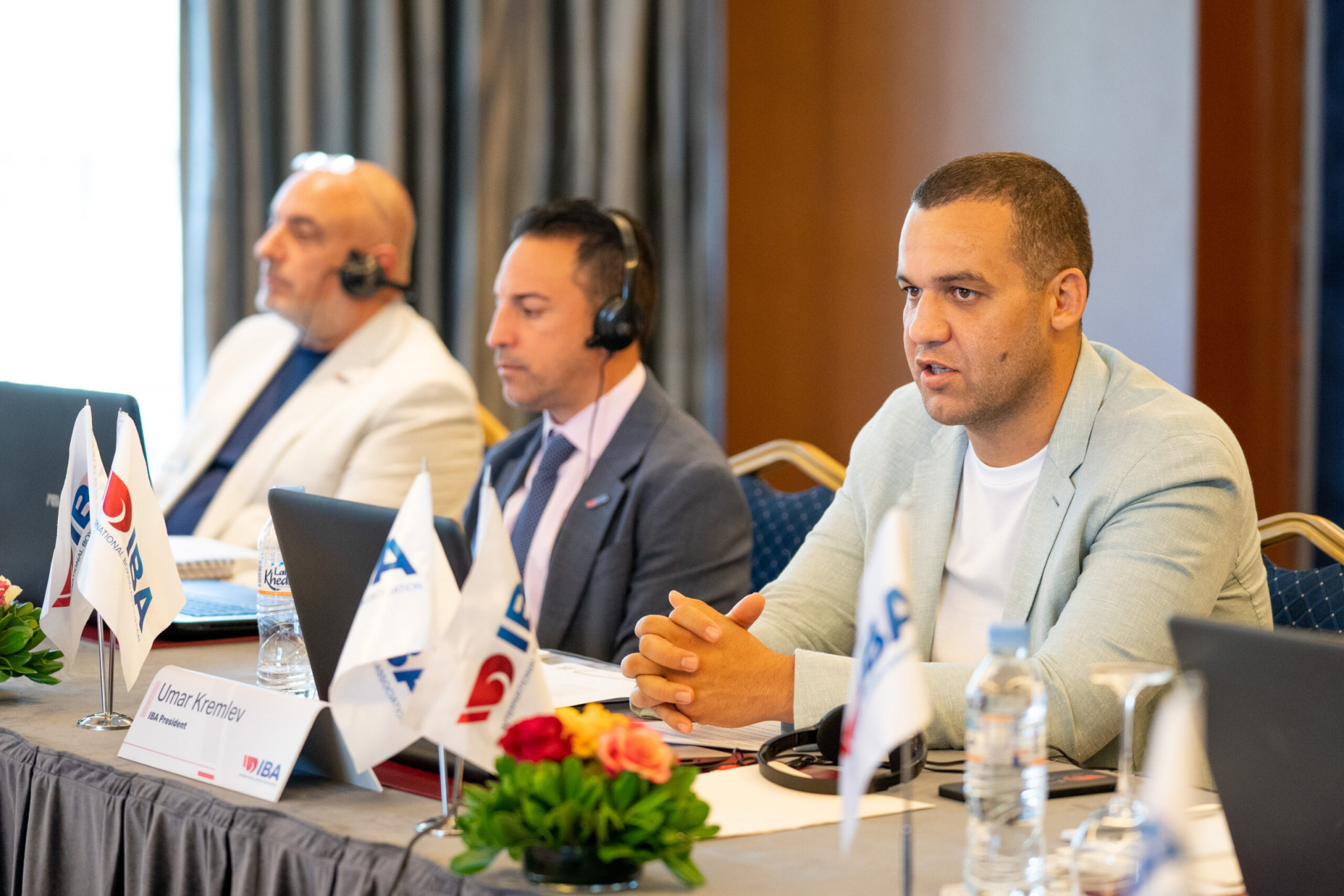 IBA President Umar Kremlev, right, led the Board of Directors meeting which chose Armenia to host the world governing body's second Extraordinary Congress of the year ©IBA