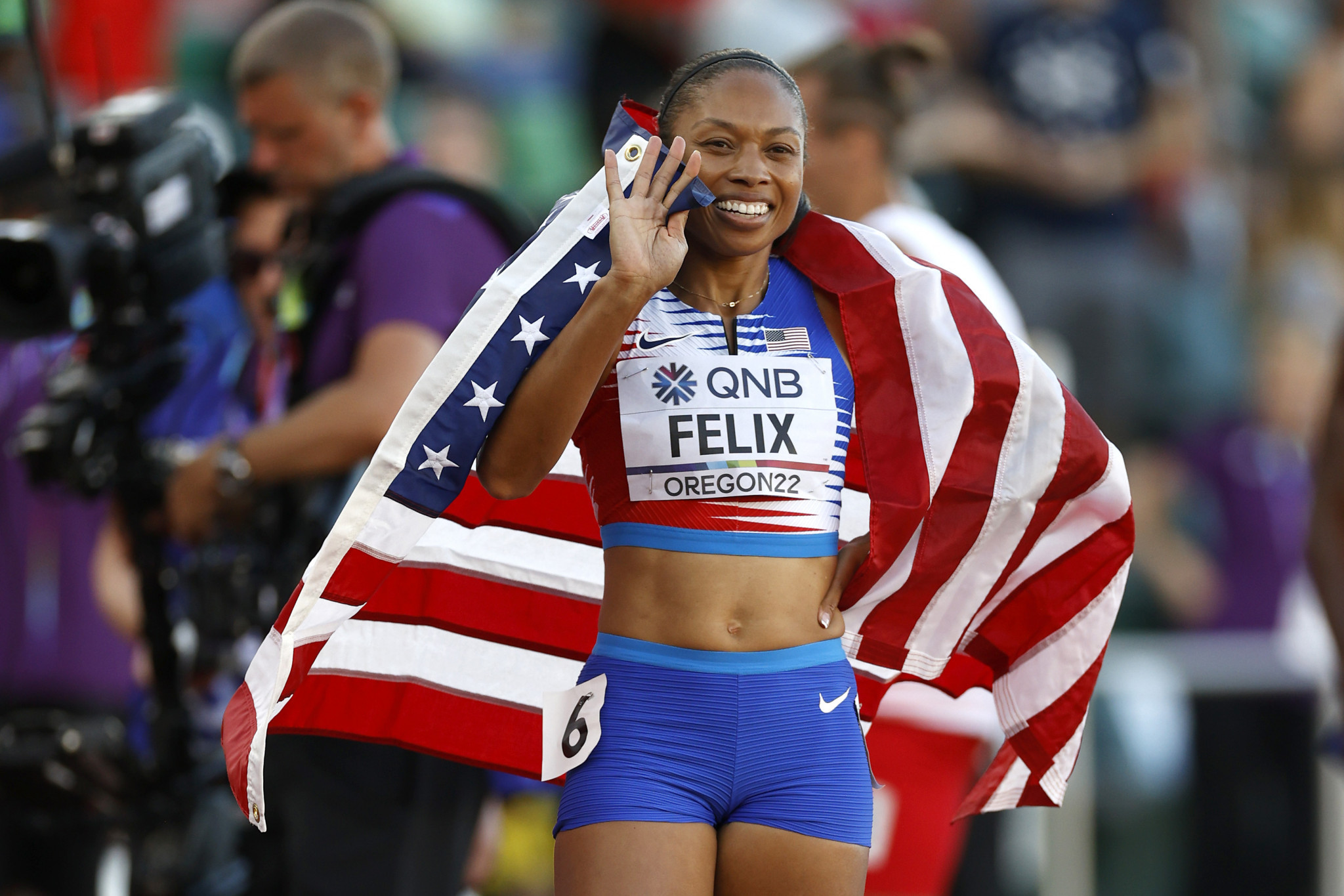 The 36-year-old Allyson Felix ran the last race of her long career and claimed her 18th World Athletics Championships medal with a bronze ©Getty Images