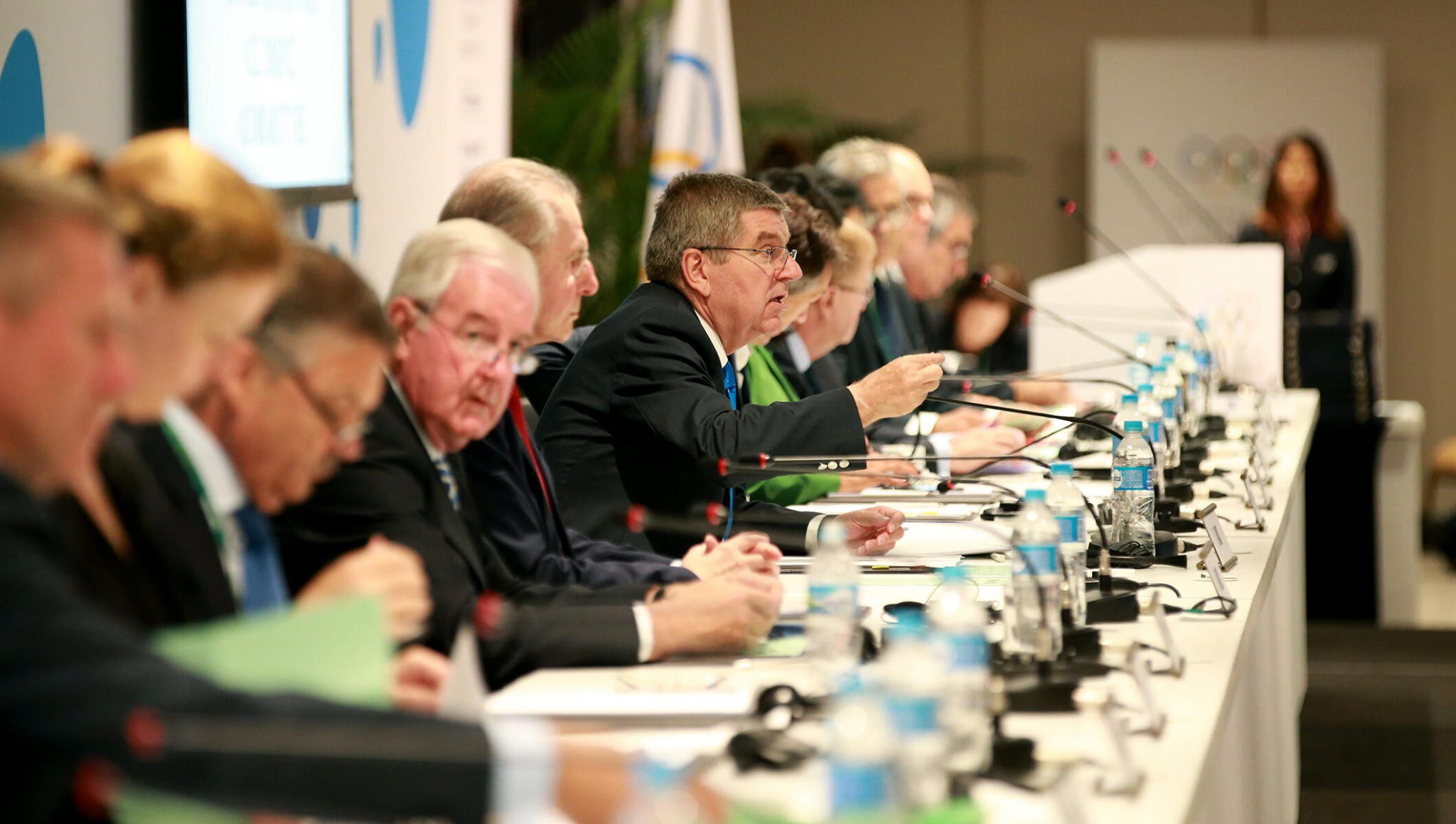 Sir Craig Reedie, fourth left, came under sustained attack during the IOC Session at Rio 2016 after the publication of a WADA report which detailed state-sponsored doping in Russia ©IOC