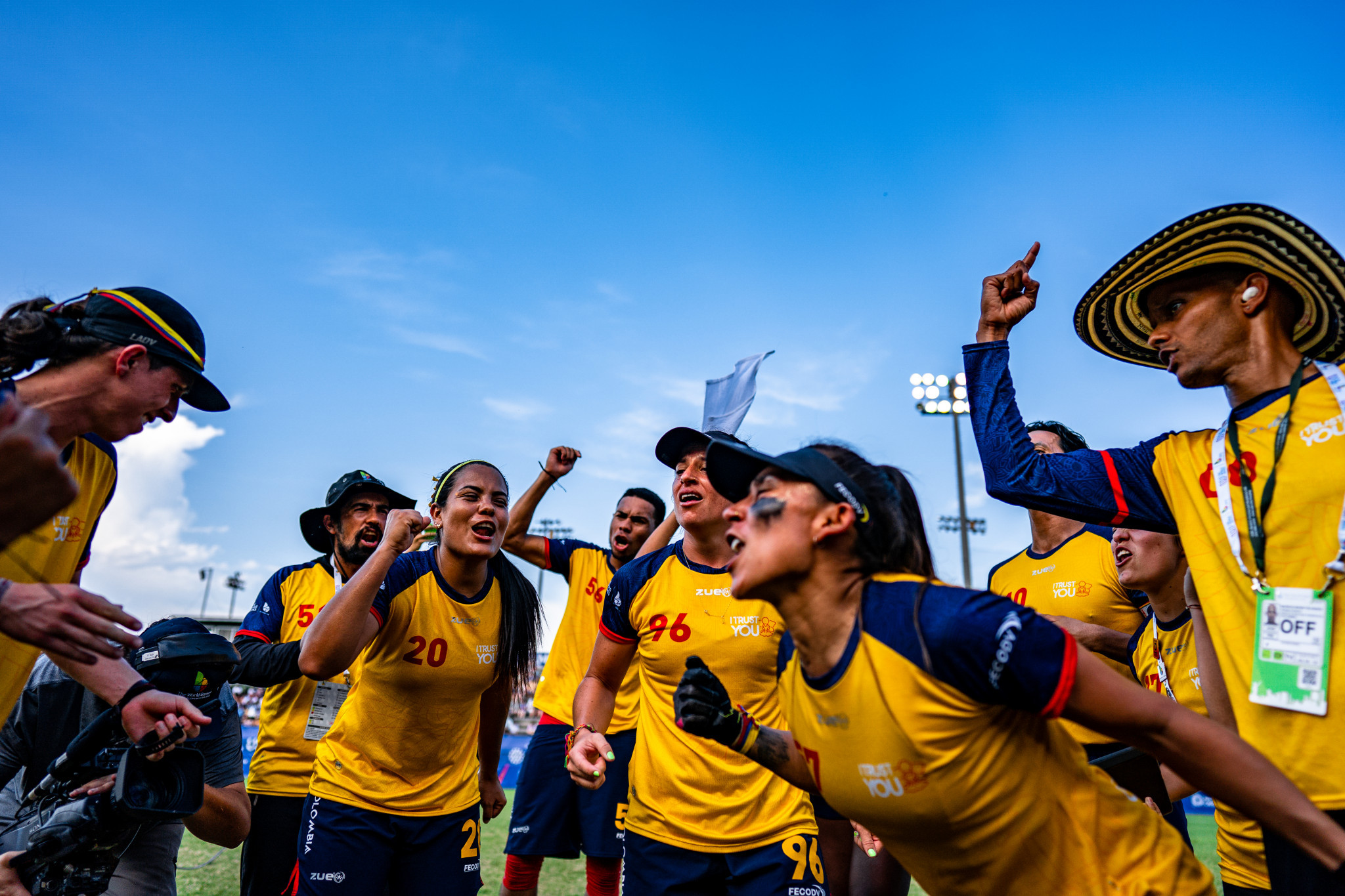 Colombia celebrate winning bronze in the flying disc ultimate mixed event ©The World Games 2022/Parker S. Freedman/Dustin Massey Studios