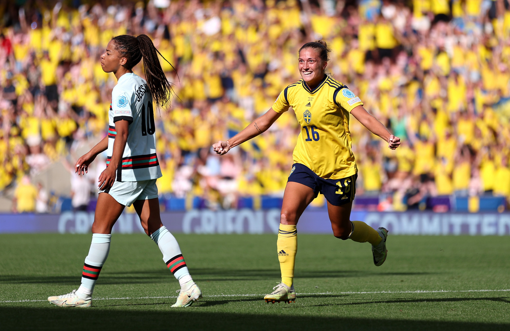 Manchester City’s Filippa Angeldahl scored a brace for Sweden against Portugal ©Getty Images