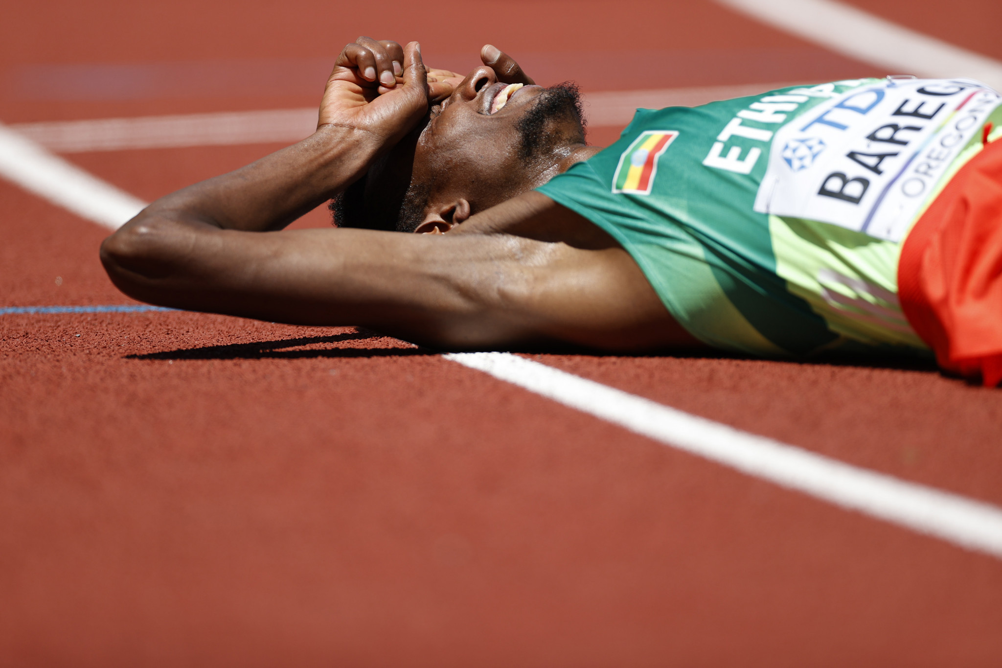 
Tokyo 2020 Olympic champion Selemon Barega of Ethiopia reacts after finishing second in the men's 10,000m final in Oregon ©Getty Images