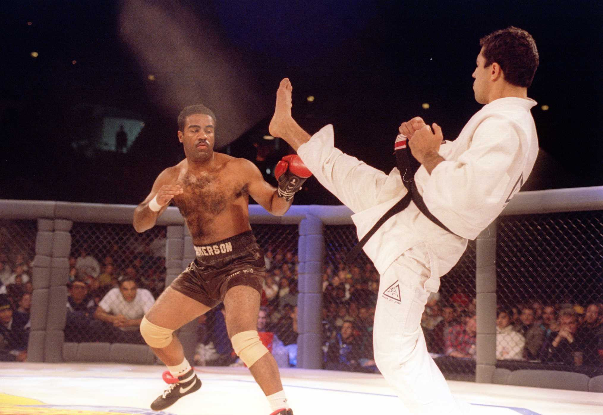 Royce Gracie, right, starred with his Brazilian ju-jitsu at the first UFC event ©Getty Images