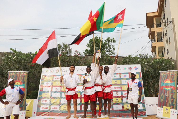 Raoul Ndjima, third from left, won the under-88kg beach title in Yaoundé ©FIAS