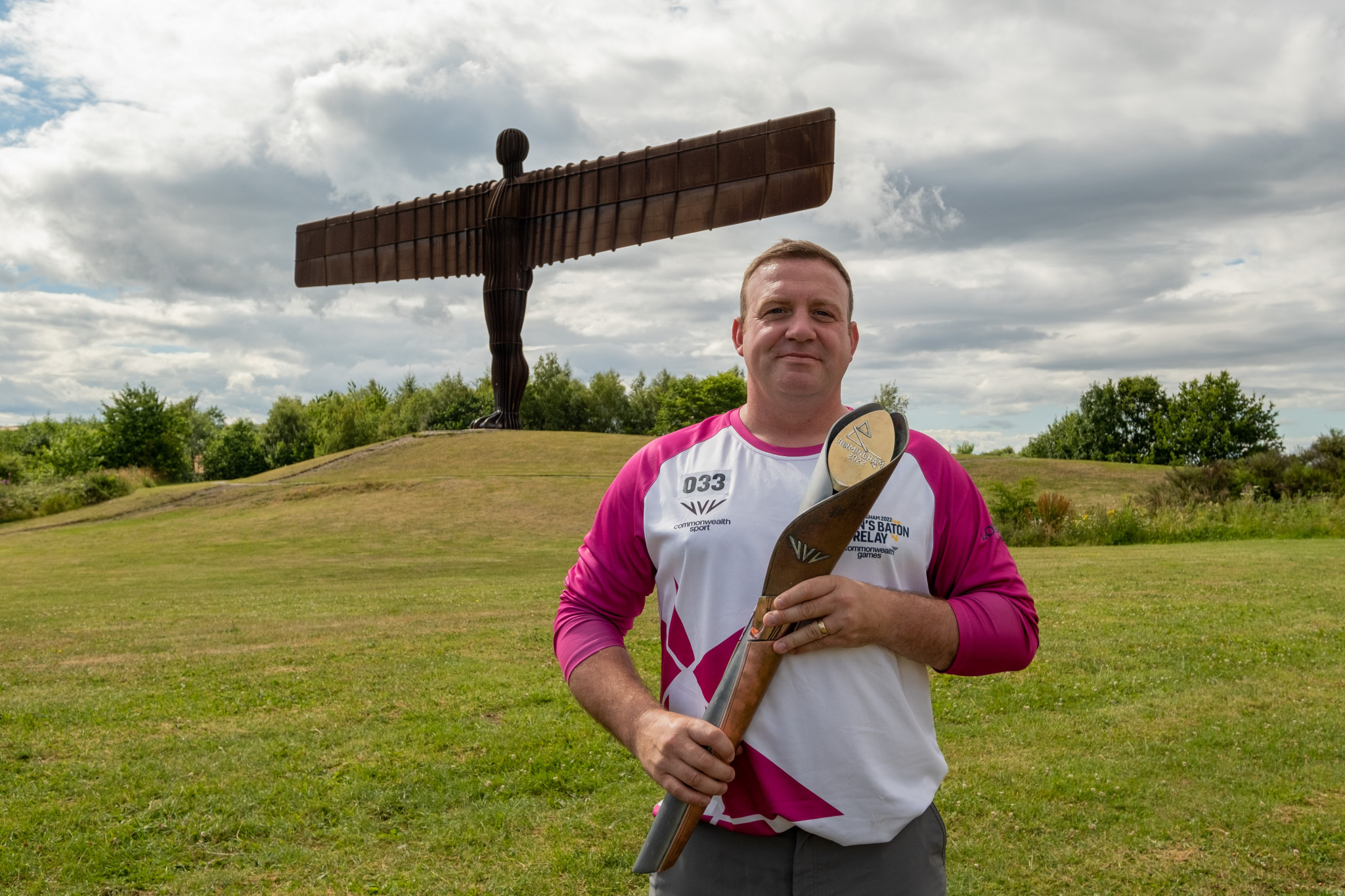 Former soldier and police officer Tommy Lowther carried the Baton from the Angel of the North ©Getty Images