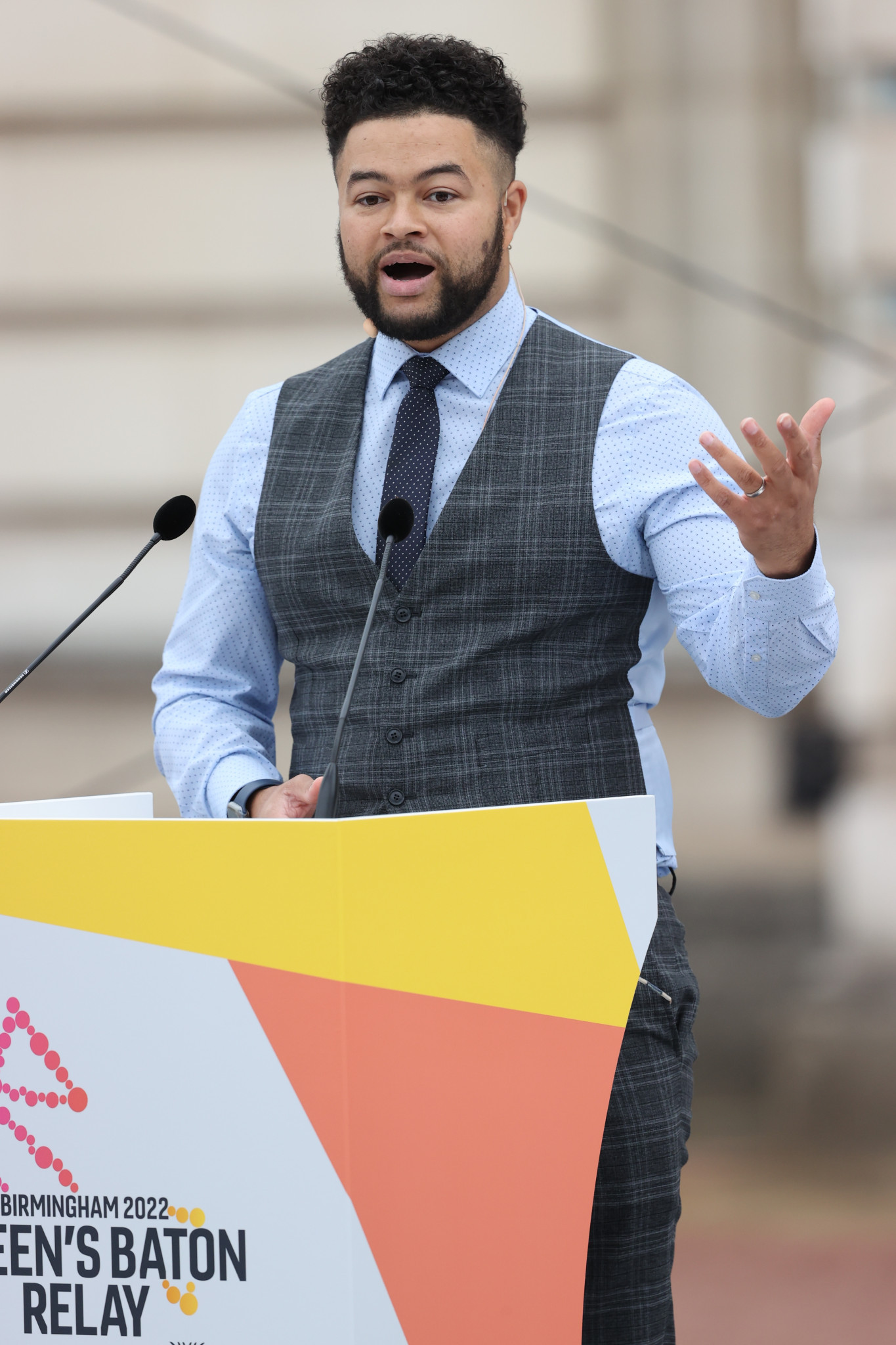 Birmingham poet Casey Bailey is expected to perform in Victoria Square.He recited his poem Take it On at the launch of the Baton Relay at Buckingham Palace ©Getty Images