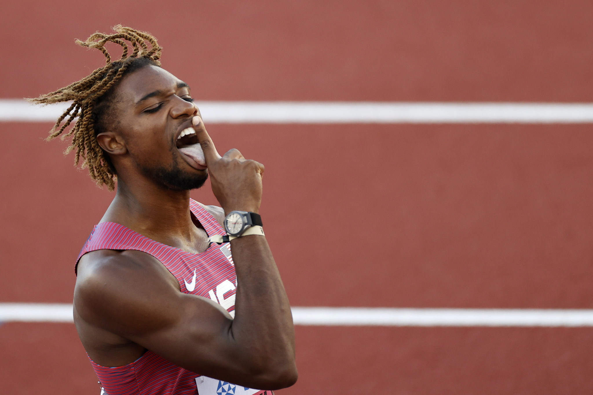 American Noah Lyles celebrating qualifying in the men's 200m ©Getty Images