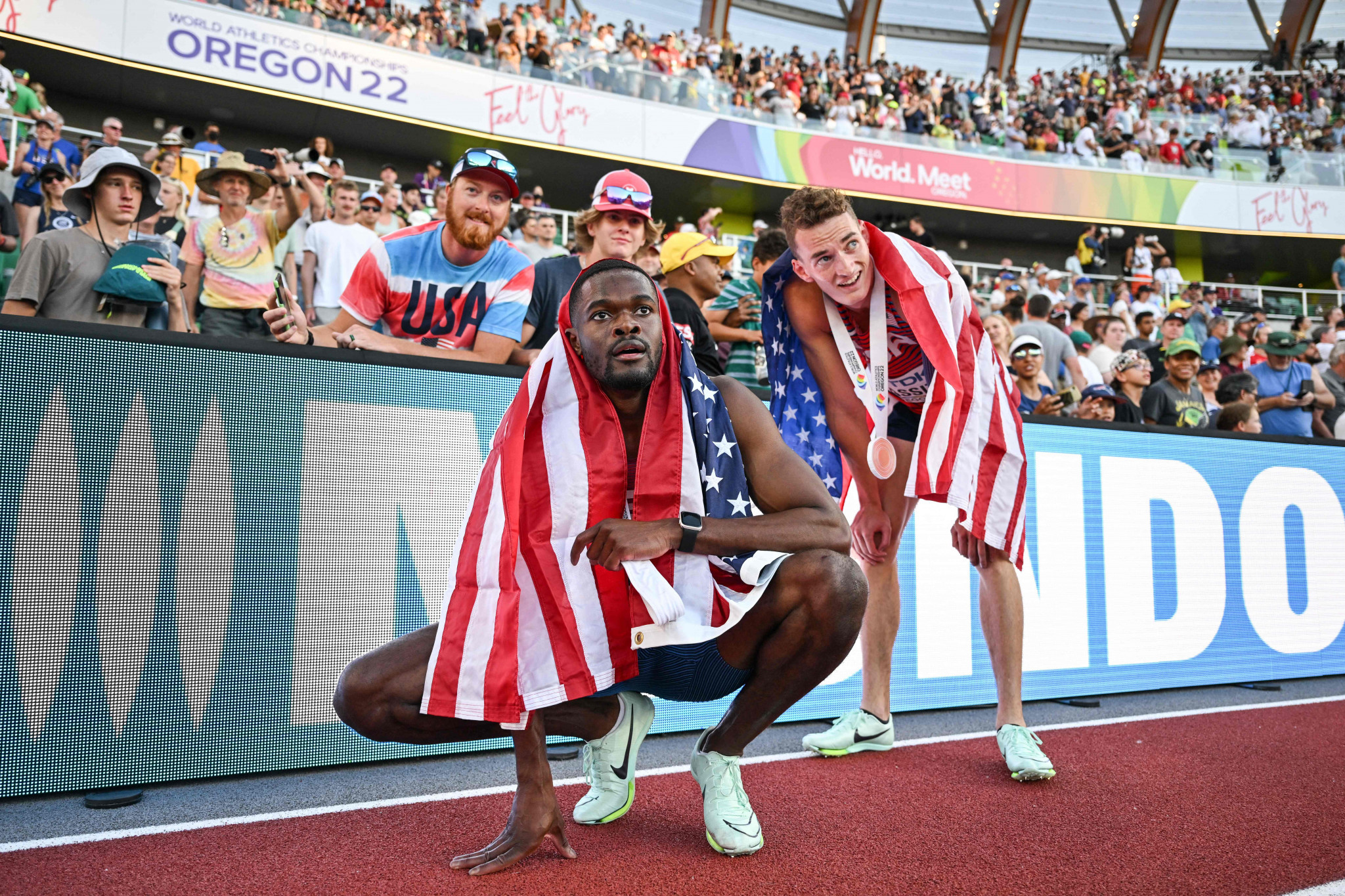 Rai Benjamin and Trevor Bassitt took silver and bronze in the men's 400m hurdles ©Getty Images