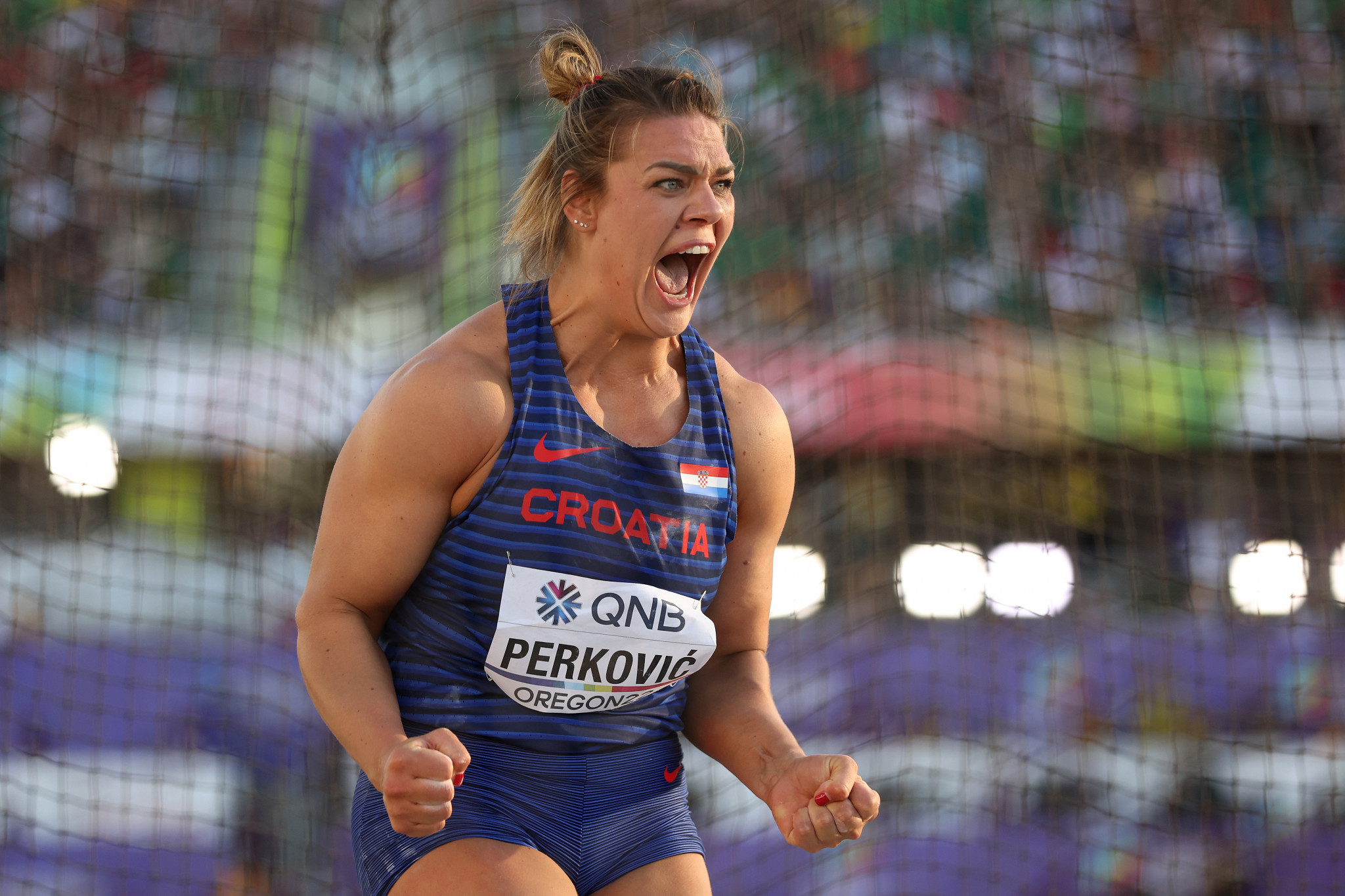 Croatia's Sandra Perković podiumed at the World Athletics Championships for the fifth time in a row, becoming the first woman to do so, as she secured silver with a throw of 68.45m ©Getty Images