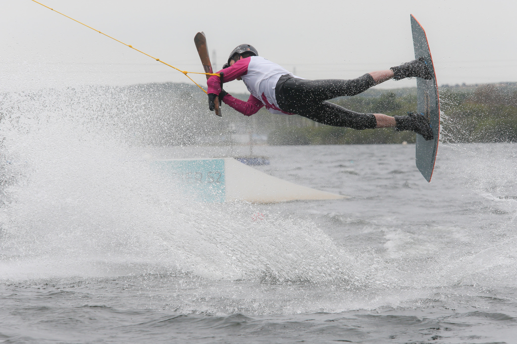 Wakeboarder Sebastian Kearns with the Baton at Chasewater country park  ©Getty Images