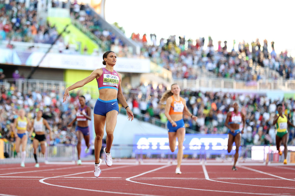 Home hurdler Sydney McLaughlin became the first woman to break 51sec in winning the 400m hurdles world title in Eugene ©Getty Images