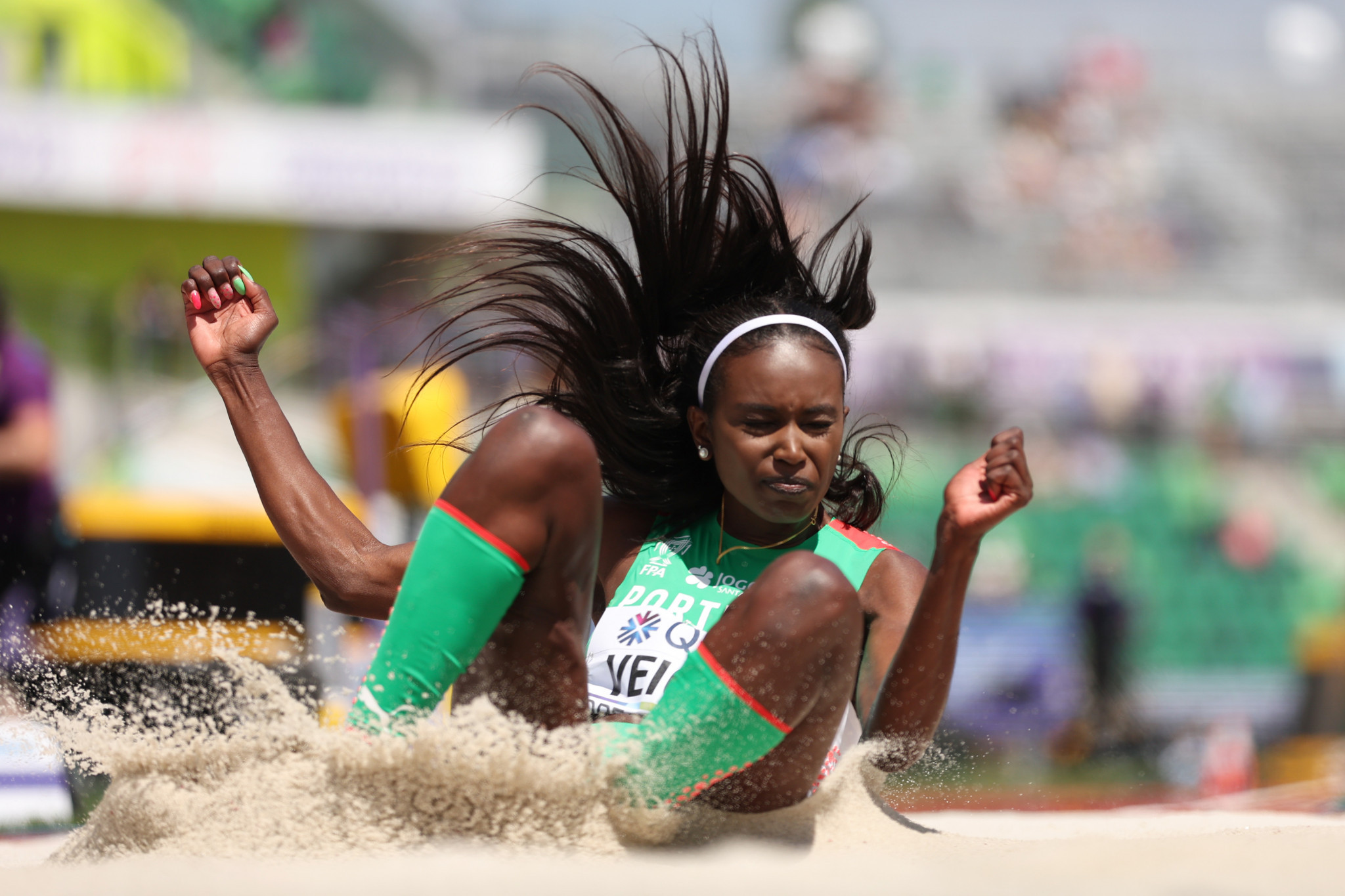 Evelise Veiga of Portugal in action in women's long jump qualification ©Getty Images