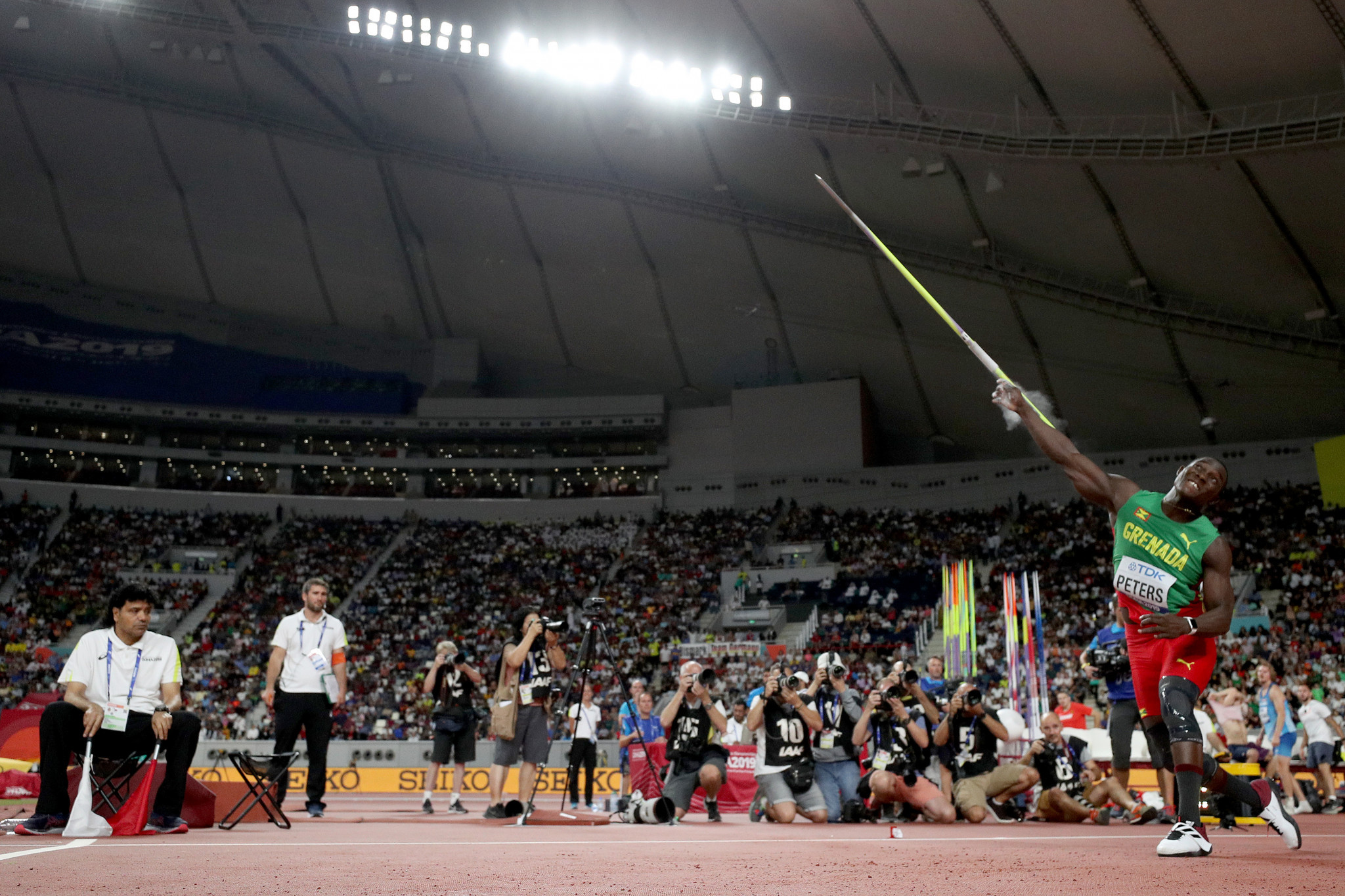 A first round effort of 90.54m was enough for Grenada’s Anderson Peters to retain his world men's javelin title ©Getty Images