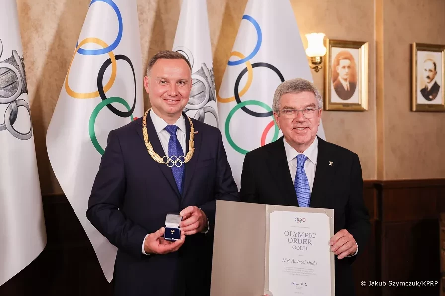 Polish President Duda given Olympic Order by IOC leader Bach