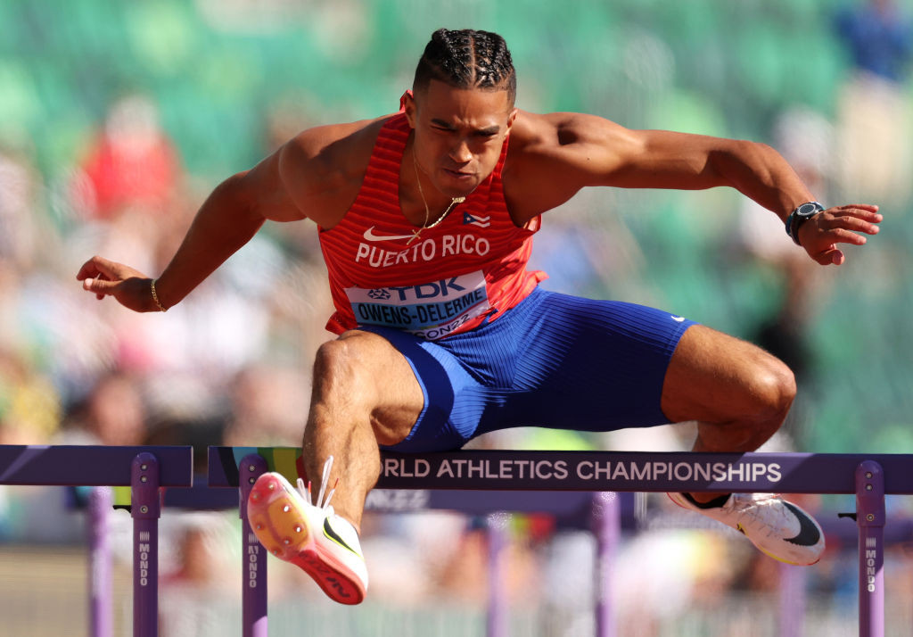 Puerto Rico’s Ayden Owens-Delerme, overnight leader in the decathlon, maintained his position after the opening second-day event ©Getty Images