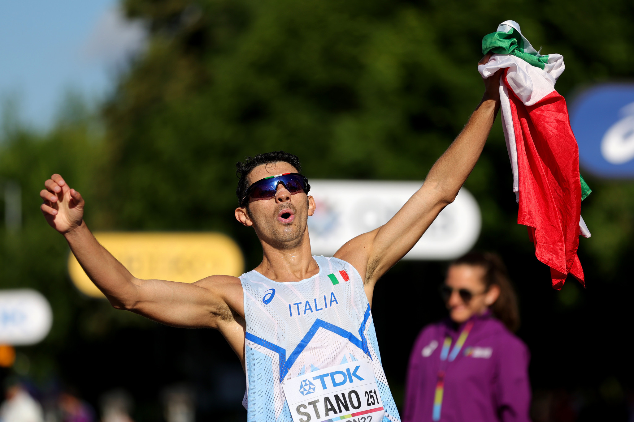 Massimo Stano won the first men's 35km race walk held at the World Athletics Championships ©Getty Images