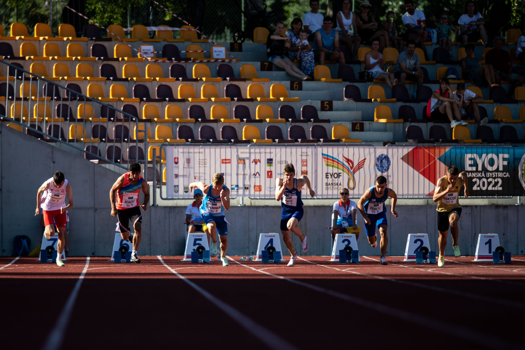 Tomasz Bajraszewski of Poland, left, set the fastest time in the boys' 100m heats as he clocked in after 10.78sec ©EOC