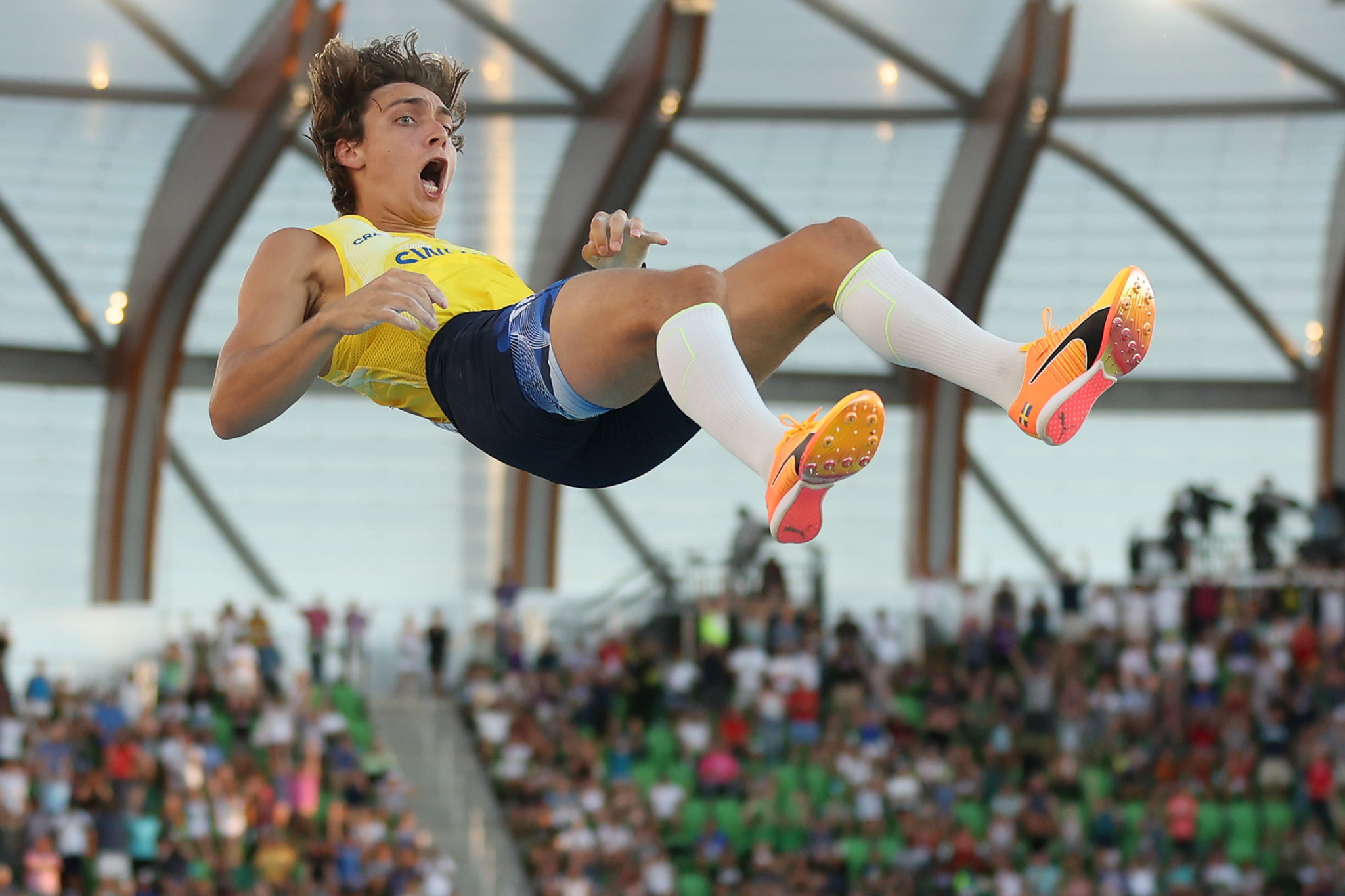 Olympic pole vault champion Mondo Duplantis shattered the world record on the final day of the World Athletics Championships ©Getty Images