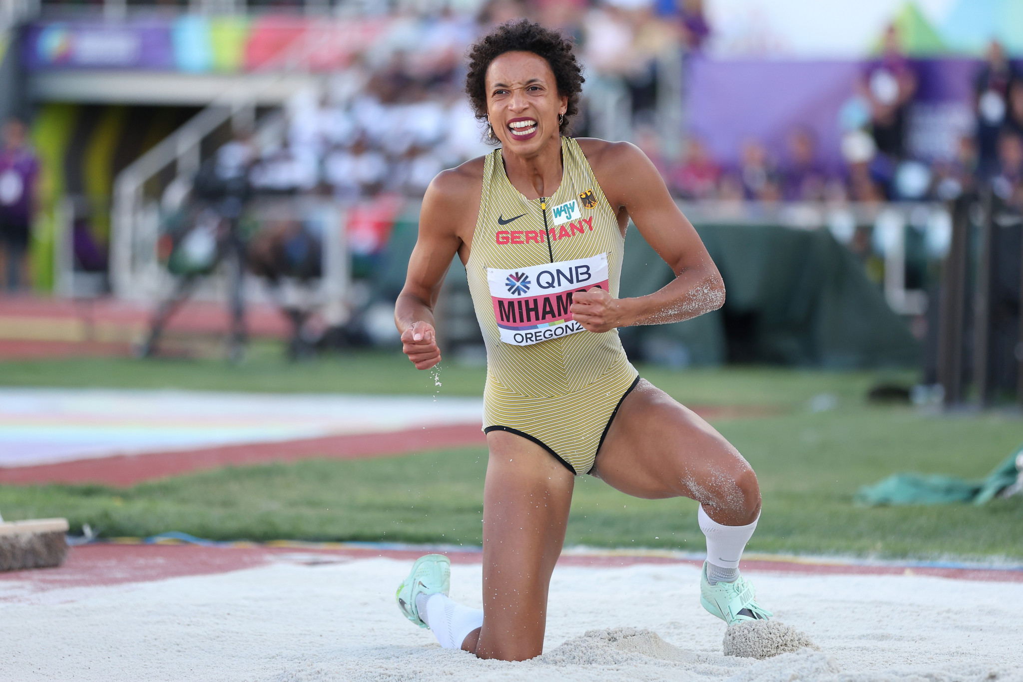 Olympic, world and European long jump champion Malaika Mihambo of Germany retained her title with a leap of 7.12m ©Getty Images