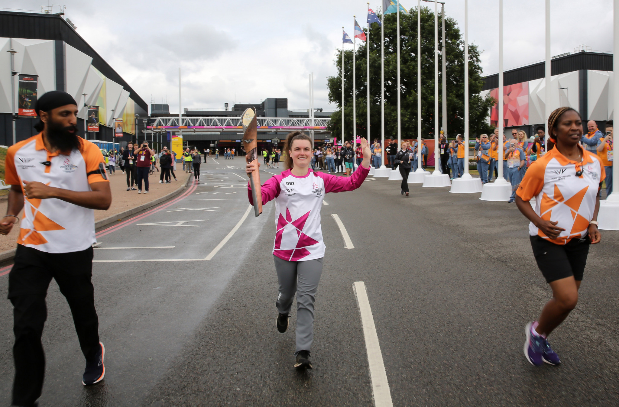 Triathlete Heidi Rhodes-James carried the Baton at the National Exhibition Centre ©Getty Images
