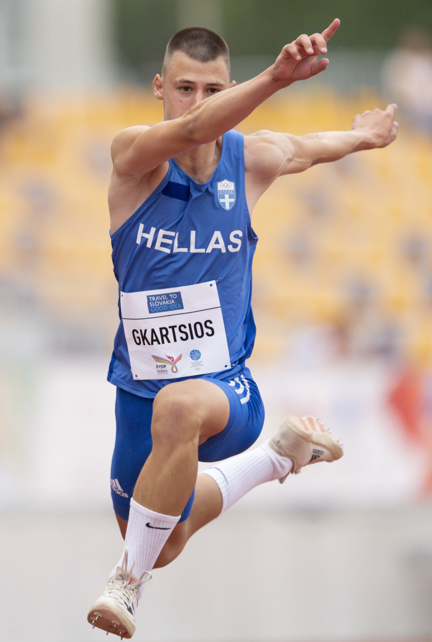 Ioannis Gkartsios of Greece was 0.53m clear as he won the boys' triple jump final with a score of 15.19m ©EYOF Banská Bystrica 2022