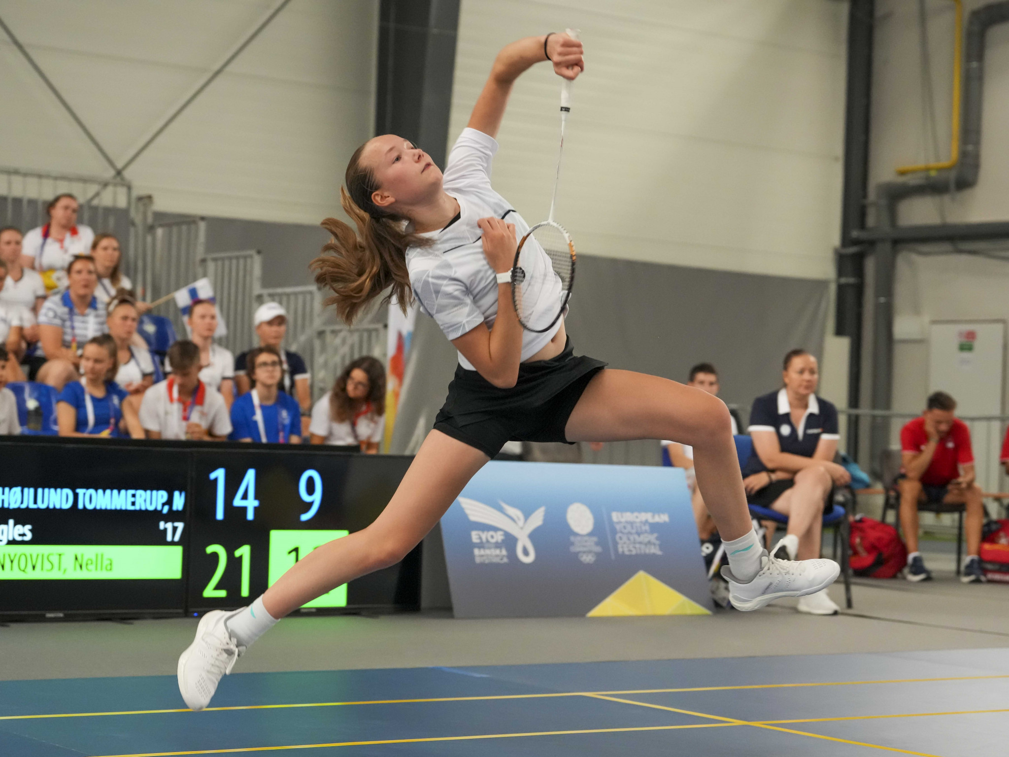 Nella Nyqvist of Finland advanced to the girls' badminton singles final with a comprehensive 21-14, 21-11 victory over Maria Tommerup of Denmark ©EYOF Banská Bystrica 2022