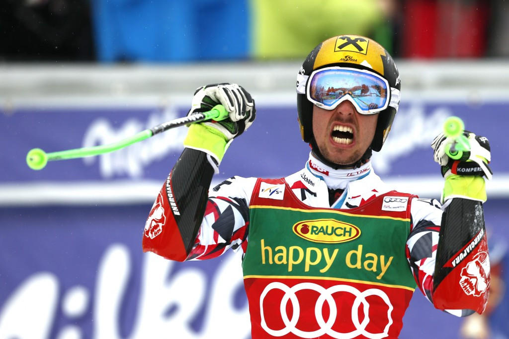 Marcel Hirscher celebrates his win today ©Getty Images 
