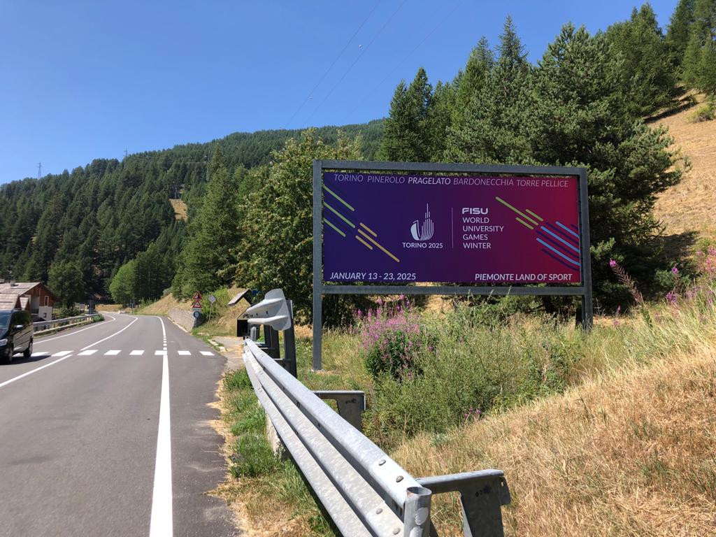 Decorations to promote the 2025 Winter World University Games have started going up in the five municipalities due to stage competitions ©Turin 2025