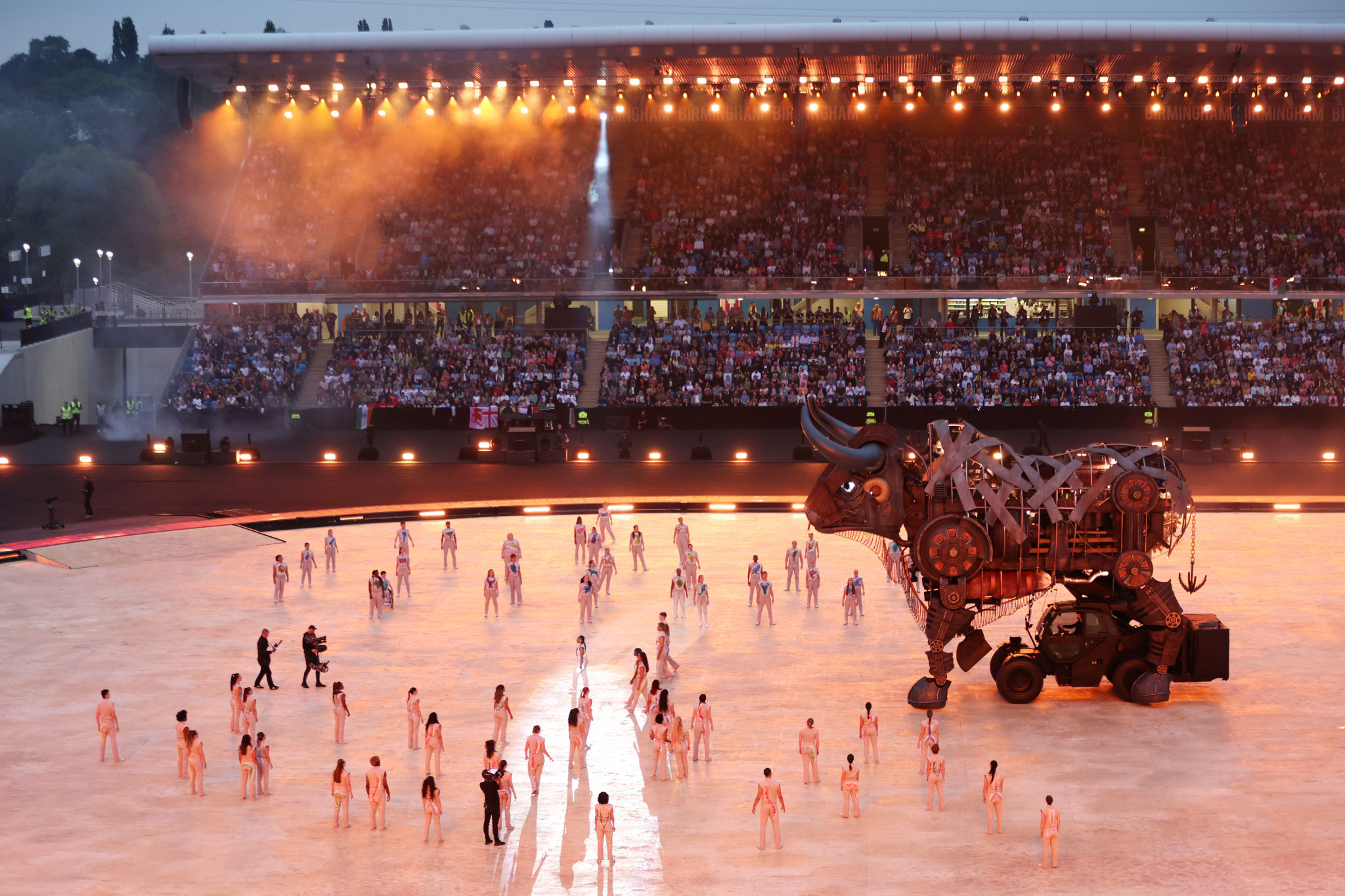 A bull, 10 metres high, was one of the main features of the Opening Ceremony, created using the machinery from industry and factories of Birmingham and the West Midlands ©Getty Images