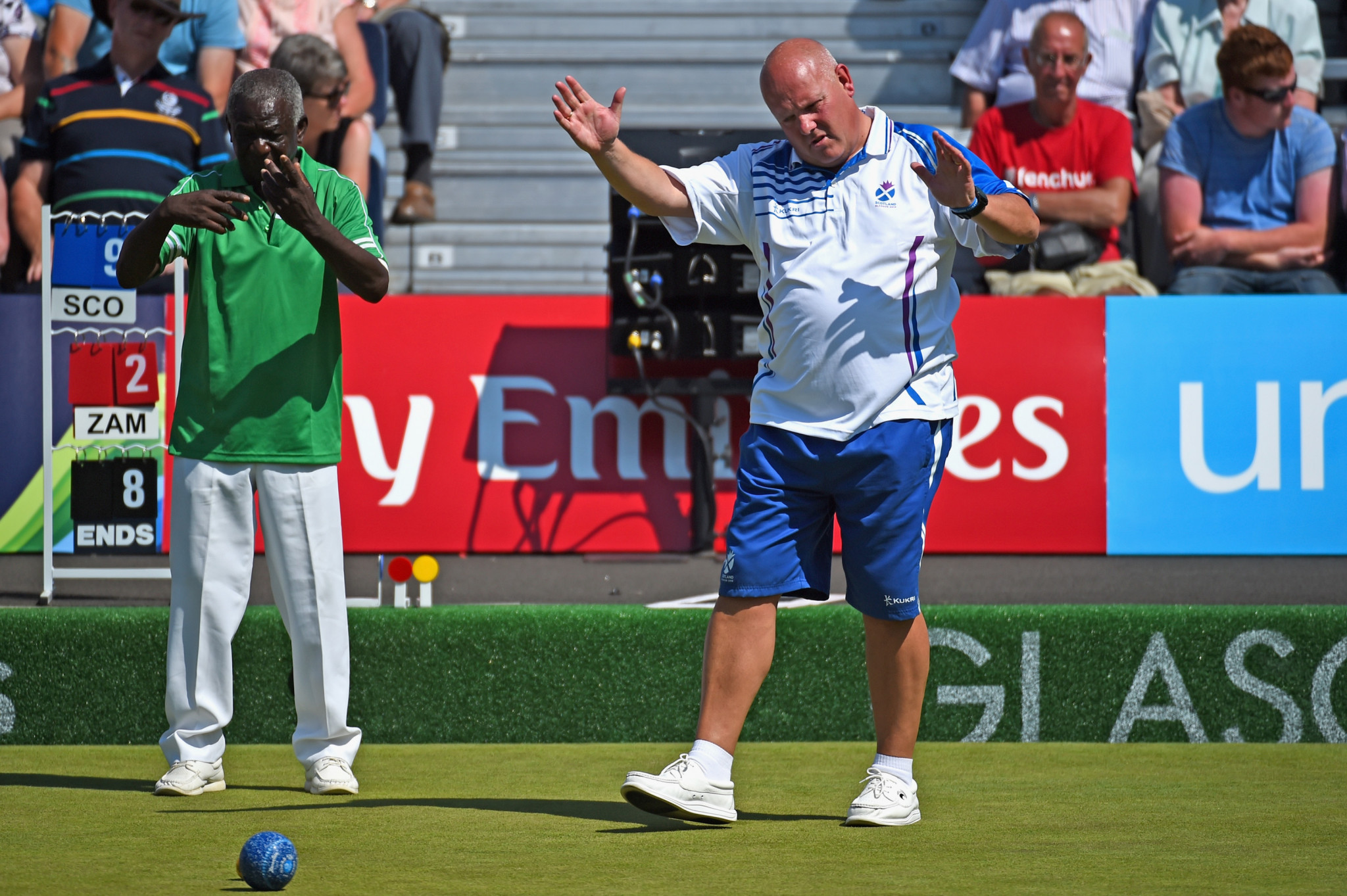 Scotland's Alex Marshall, right, is seeking a record-breaking seventh medal and sixth gold in lawn bowls at the Commonwealth Games ©Getty Images