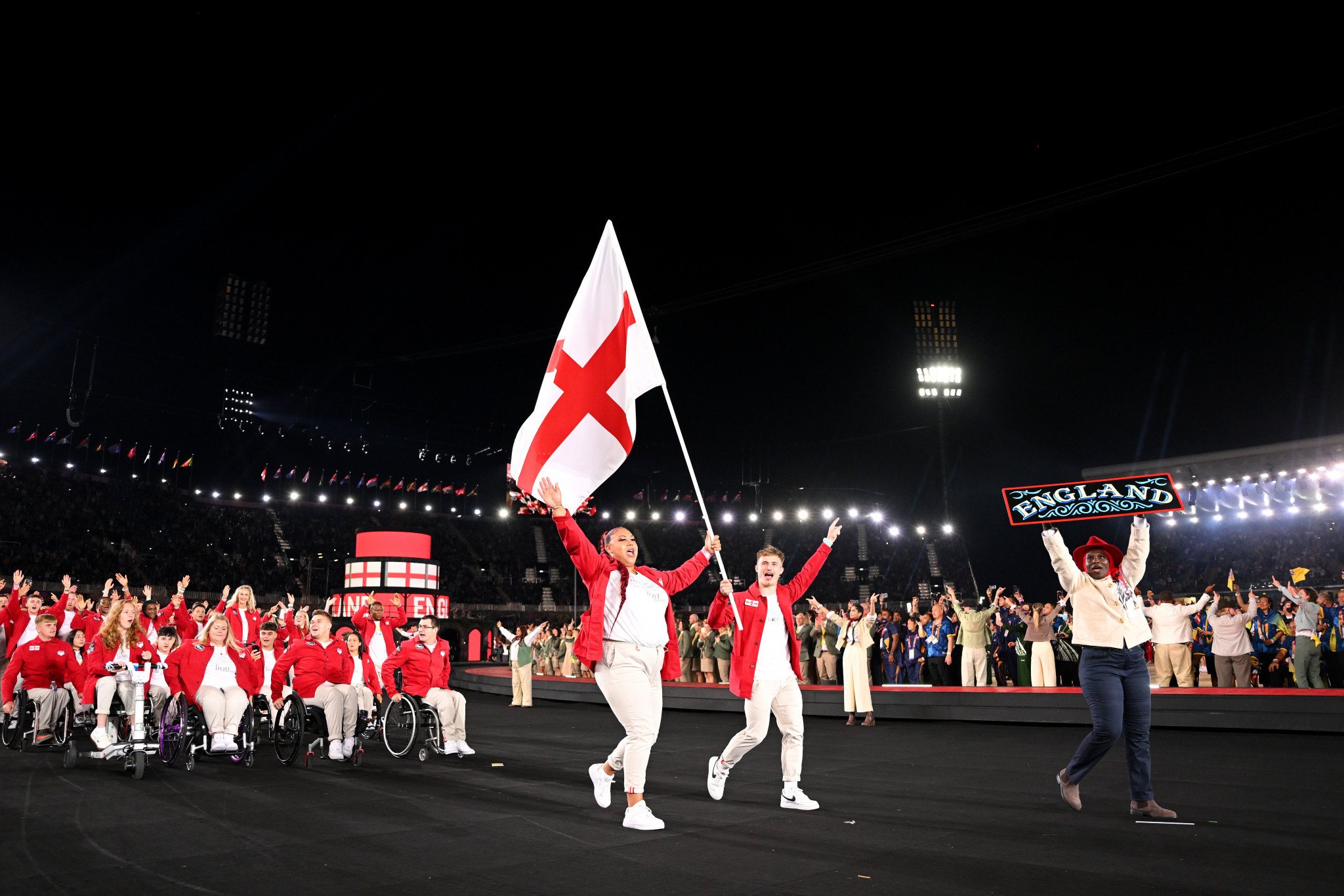 Emily Campbell carried the host nation's flag at the Birmingham 2022 Opening Ceremony ©Getty Images