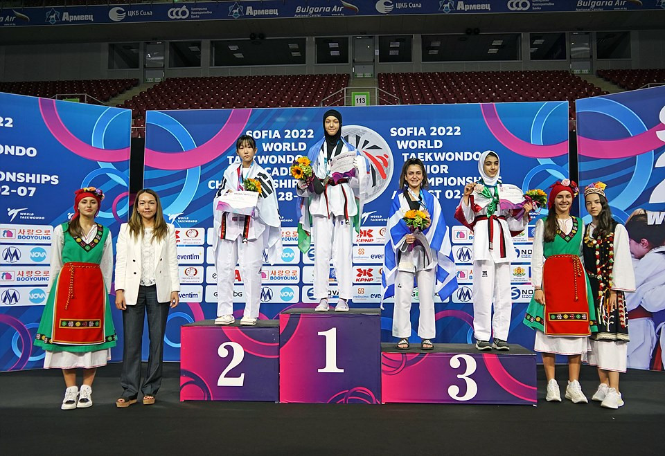 The podium for the girls under-41kg category at the World Taekwondo Cadet Championships ©World Taekwondo