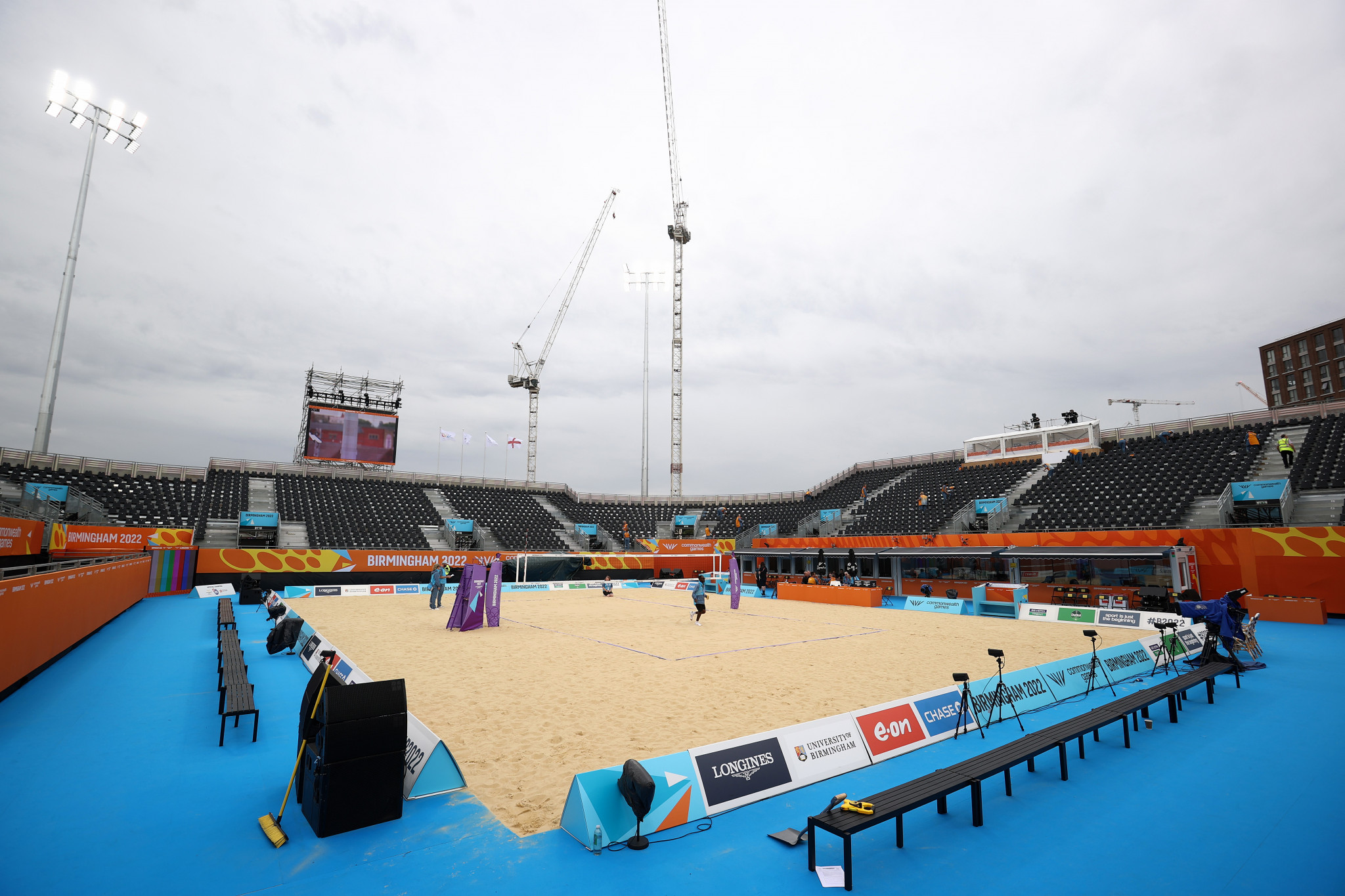 The temporary beach volleyball court at Smithfield is all ready for Birmingham 2022  ©Getty Images