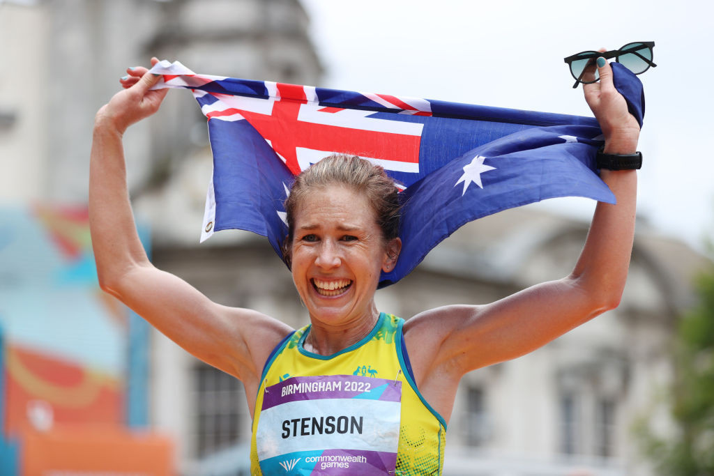 Australia's Jessica Stenson became the first female athlete to win three Commonwealth Games marathon medals, adding gold today to two bronzes ©Getty Images