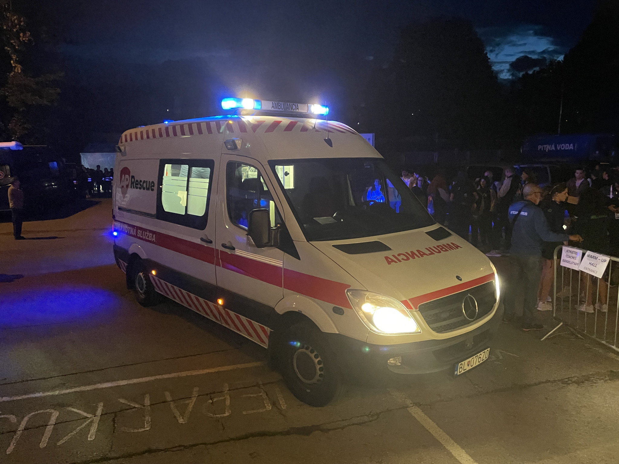 An ambulance was on hand to escort Smiltė Plytnykaitė away from the venue after she fainted ©ITG